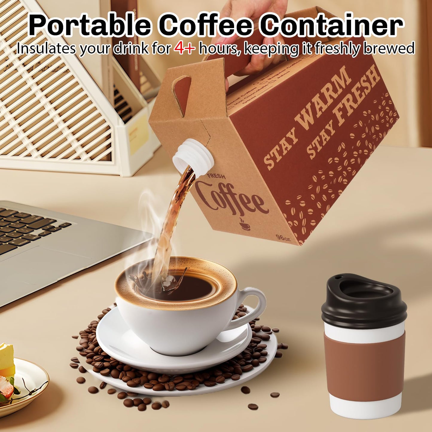 INPARALLUV 10 Pack Disposable Coffee Box Dispensers Coffee to Go Drink Containers Insulated Hot Beverage Dispenser coffee Carrier with Handle Beverage Server for Parties Catering Take Out (96 oz)