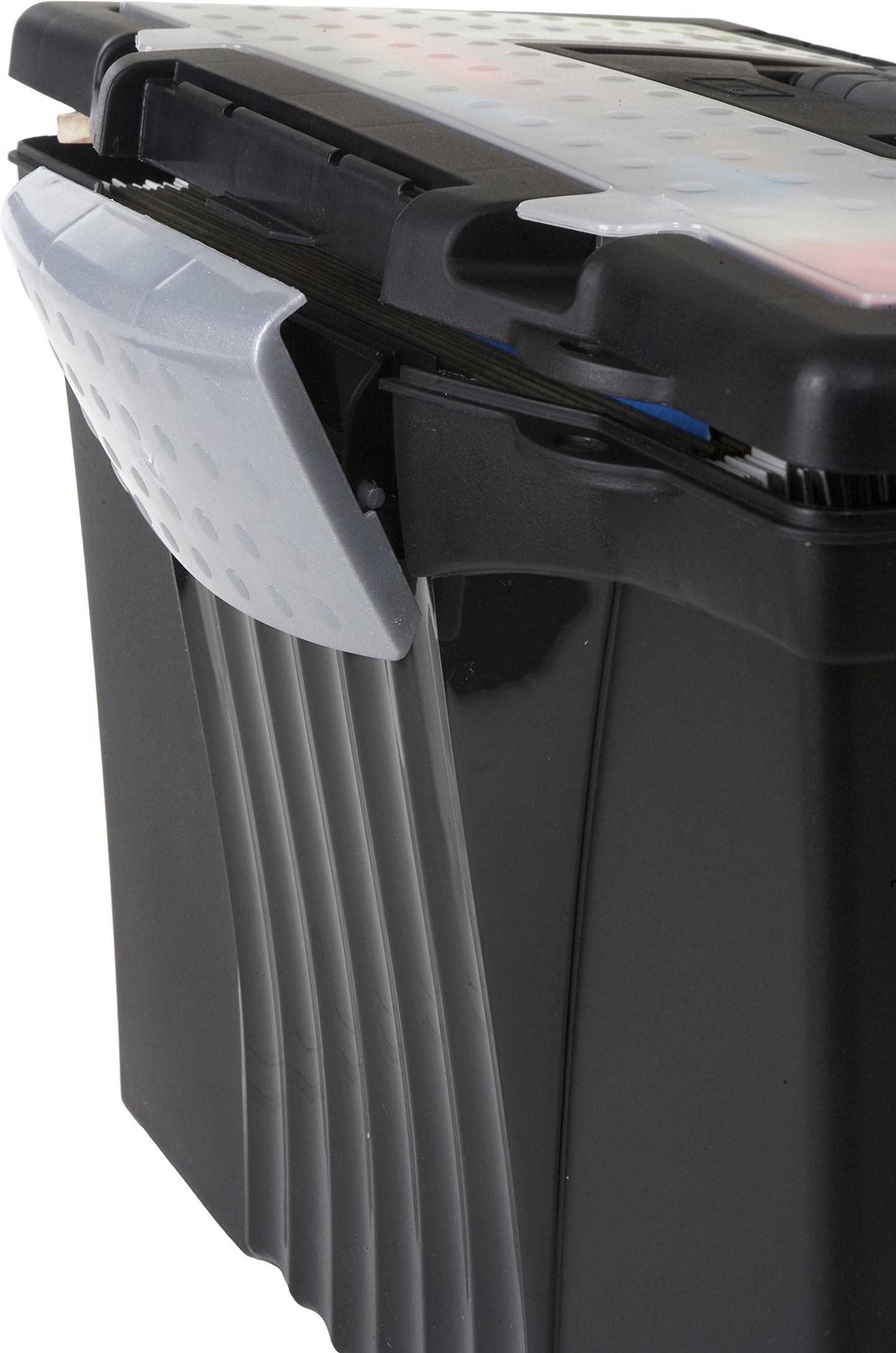 Storex Legal File Box with Organizer Lid – Plastic Office File Storage Box for Letter and Legal Hanging Folders, Obsidian, 1-Count (61510A01C)