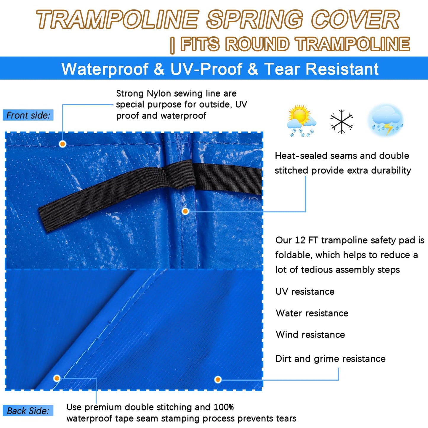 12 ft Trampoline pad Replacement, Trampoline Spring Cover, Thickened EPE Foam Tear-Resistant Waterproof Trampoline Safety Pad, No Holes for Pole