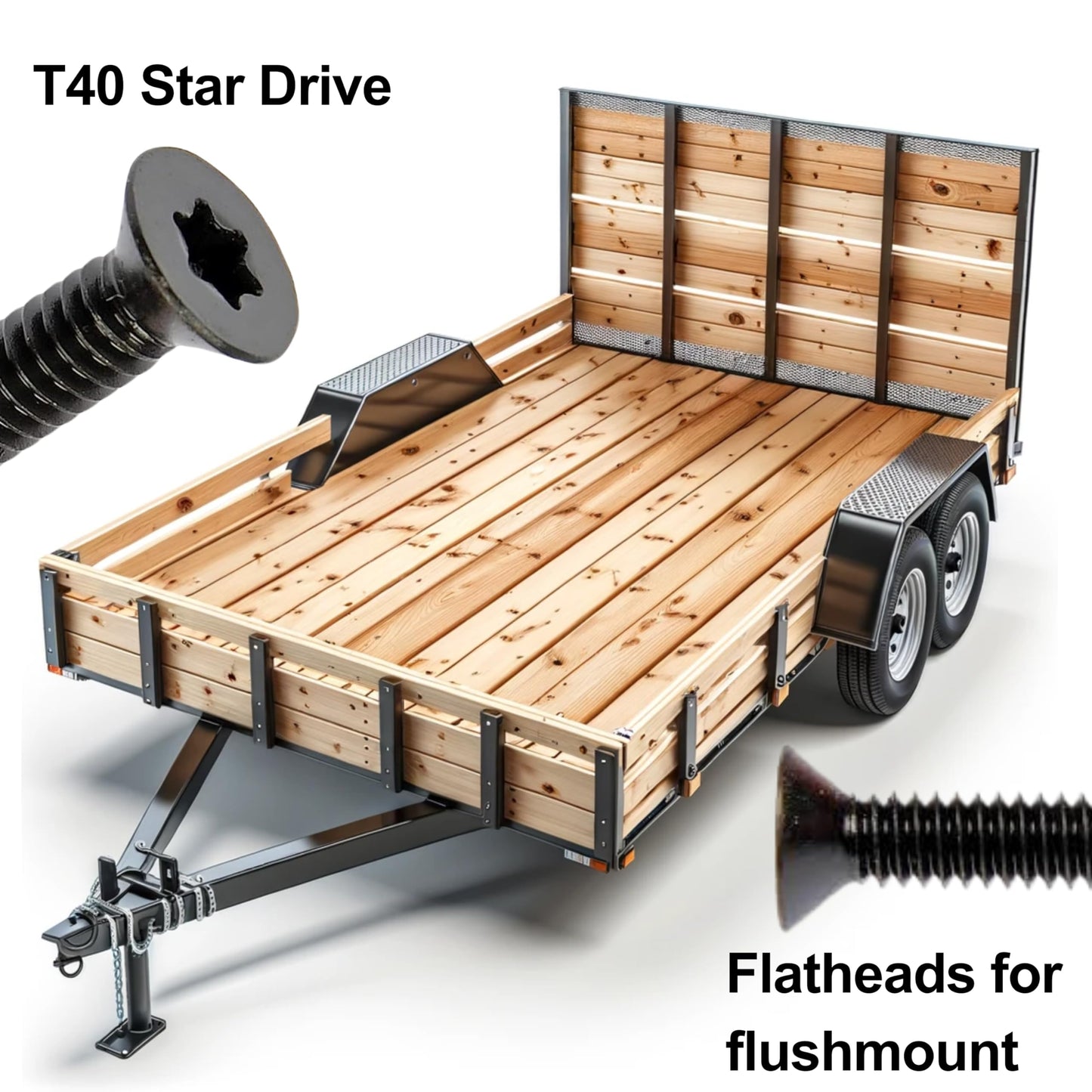 100pcs Trailer Deck Screws Self Tapping 2-1/2 in, 5/16-18 Thread, Flathead T40 Torx Wood to Metal Self Tapping Deck Screws for a Trailer
