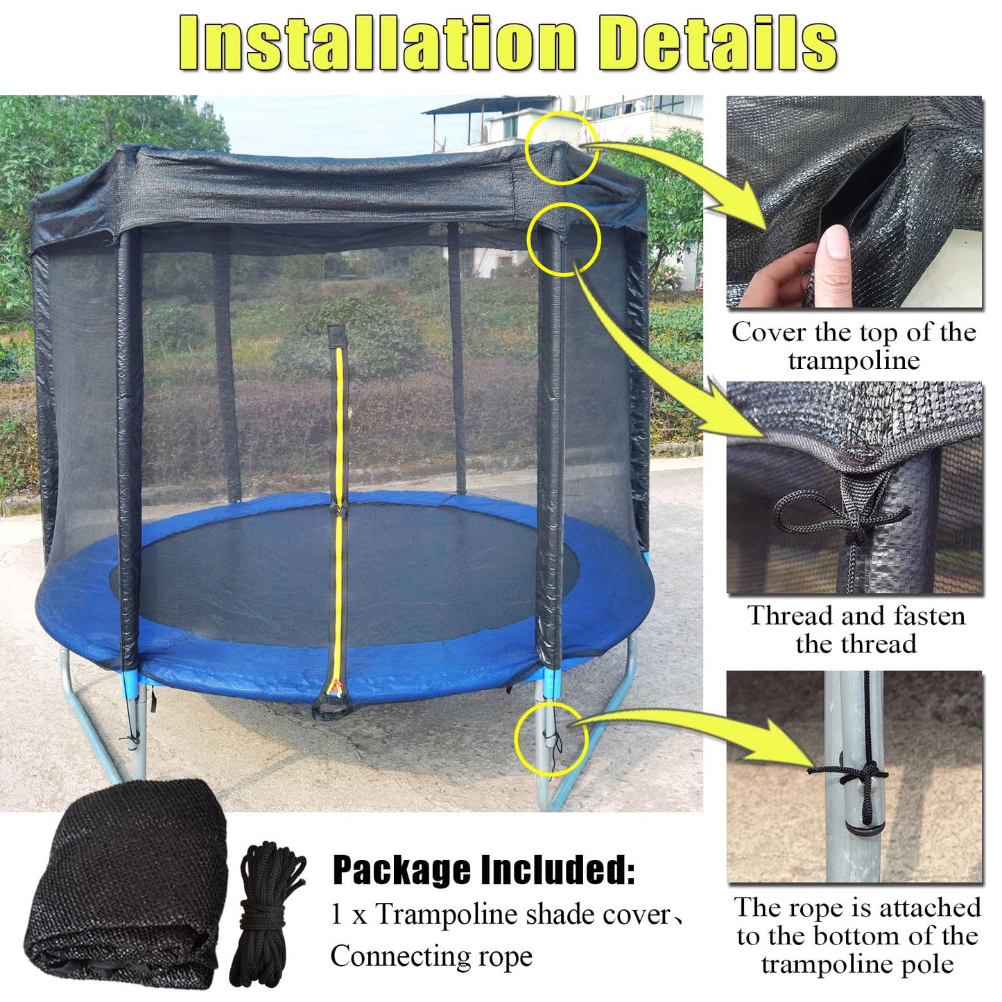 XATAMIO Trampoline Cover,Trampoline Shade Cover for 8ft-14ft Straight Pole Round Trampoline Outdoor Sun Protection Block Leaves,Only Trampoline Top Cover (14FT 6 poles)