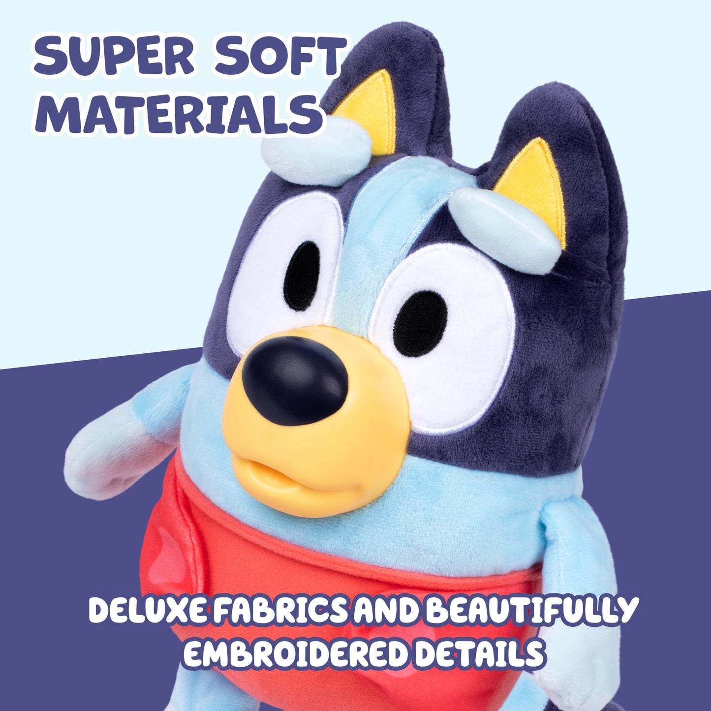 Bluey Baby Pampering & Caring, Feeding & Soothing Baby, 28cm Electronic Plush Toy with 10 Different Baby Sounds, 2 Accessories and Removable Diaper