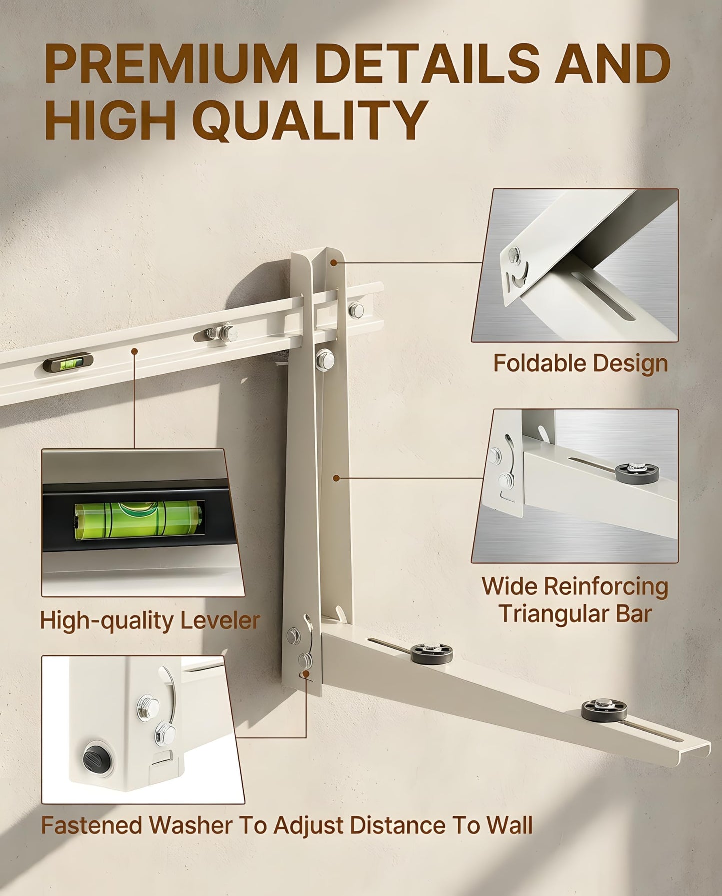 Heavy Duty Mini Split Wall Mounting Bracket, 550lb Load Capacity, Galvanized Steel with Dual Anti-Rust Coating, Adjustable Leveling Design, Anti-Vibration Pads, Fits 9000–36000 BTU Outdoor AC Units