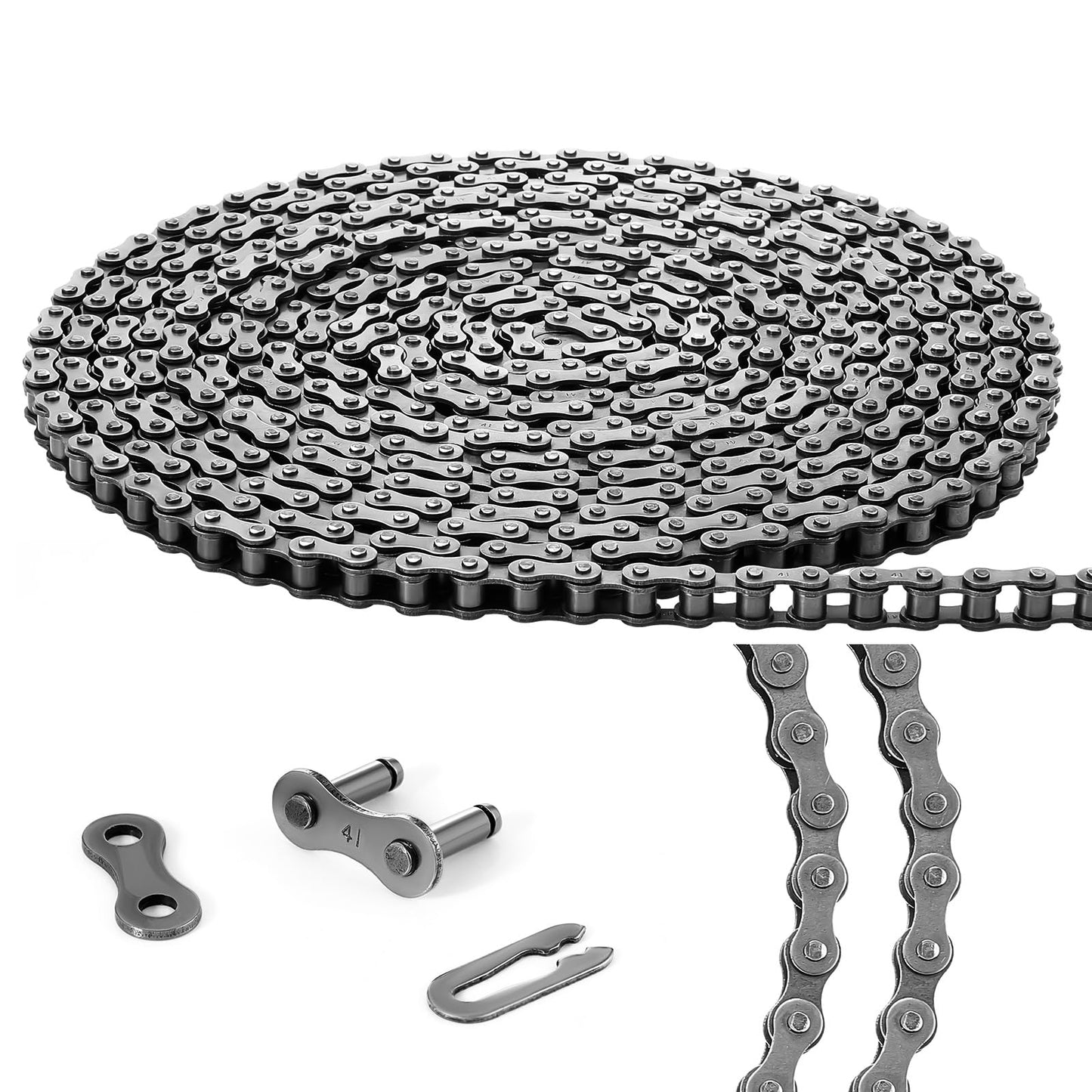 Tandefio Roller Chain for Gate Openers Carbon Steel Operator Chain with 2 Connecting Links for Extension Replacement Electric Automatic Sliding Gate Opener Garage Hanger Door Karts Bike(#41,20 ft)