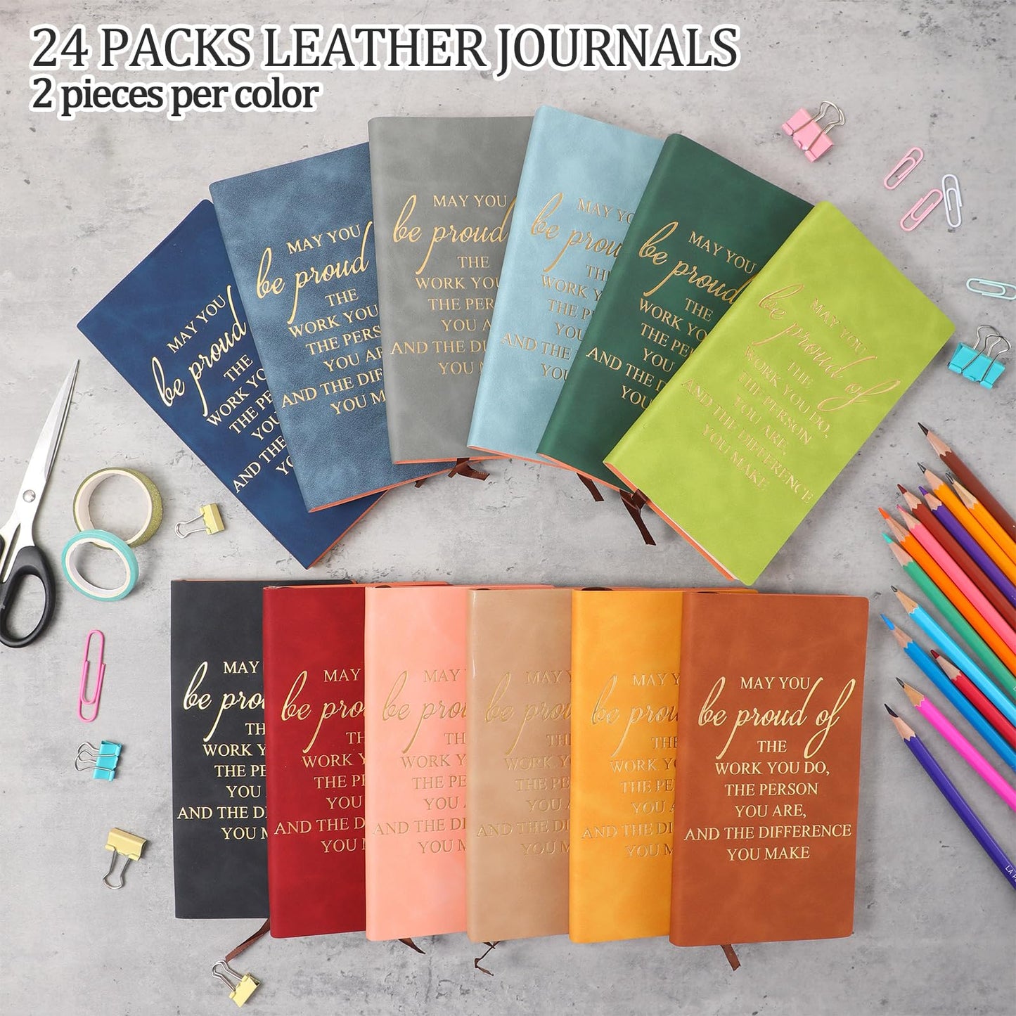 Ctosree 24 Pack Thank You Gifts A6 Leather Journal Bulk May You Be Proud of The Work Sign Appreciation Employee Gifts Notebook Small Notepad Inspirational Gift for Employee Women Men Coworker Office
