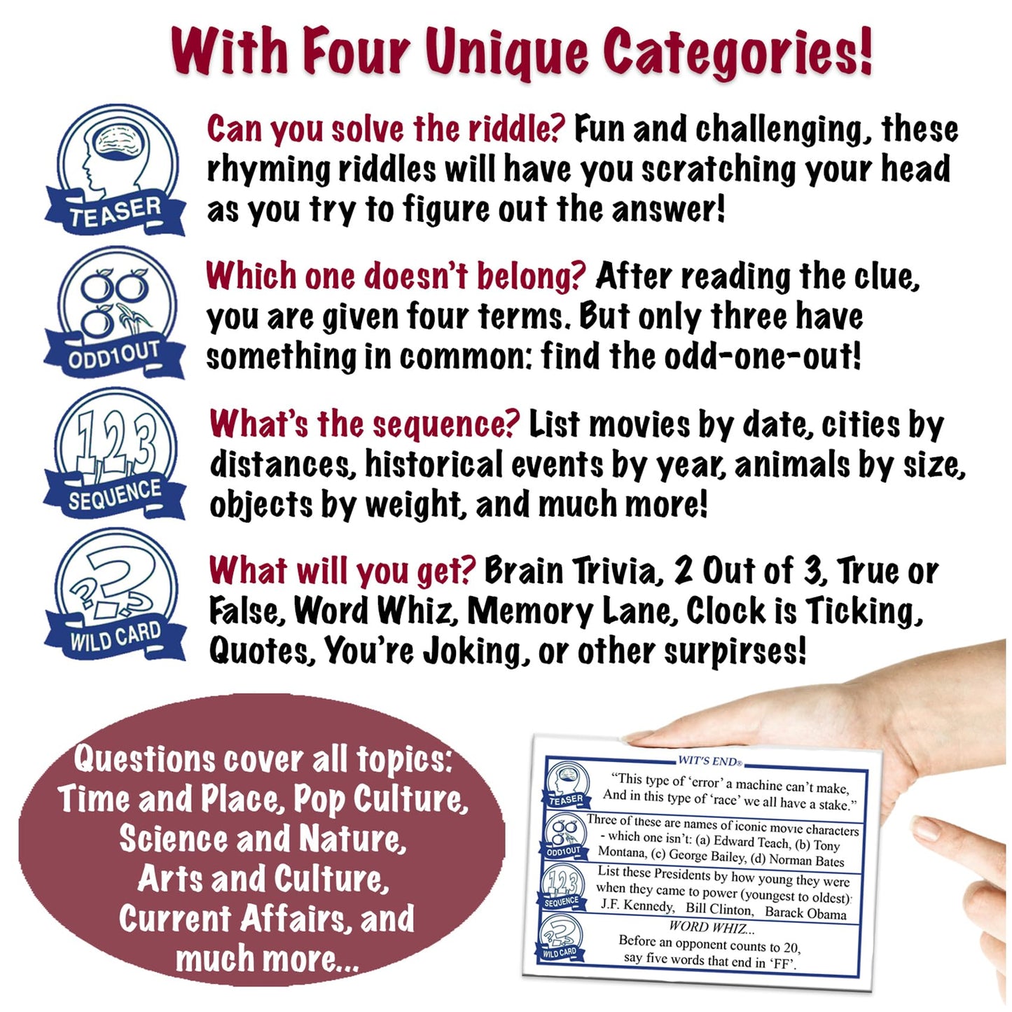 Wit's End — A Smart, Mind-Bending Trivia & Brain Teaser Game That Will Challenge Your Wits & Knowledge — Adult & Family Night Fun