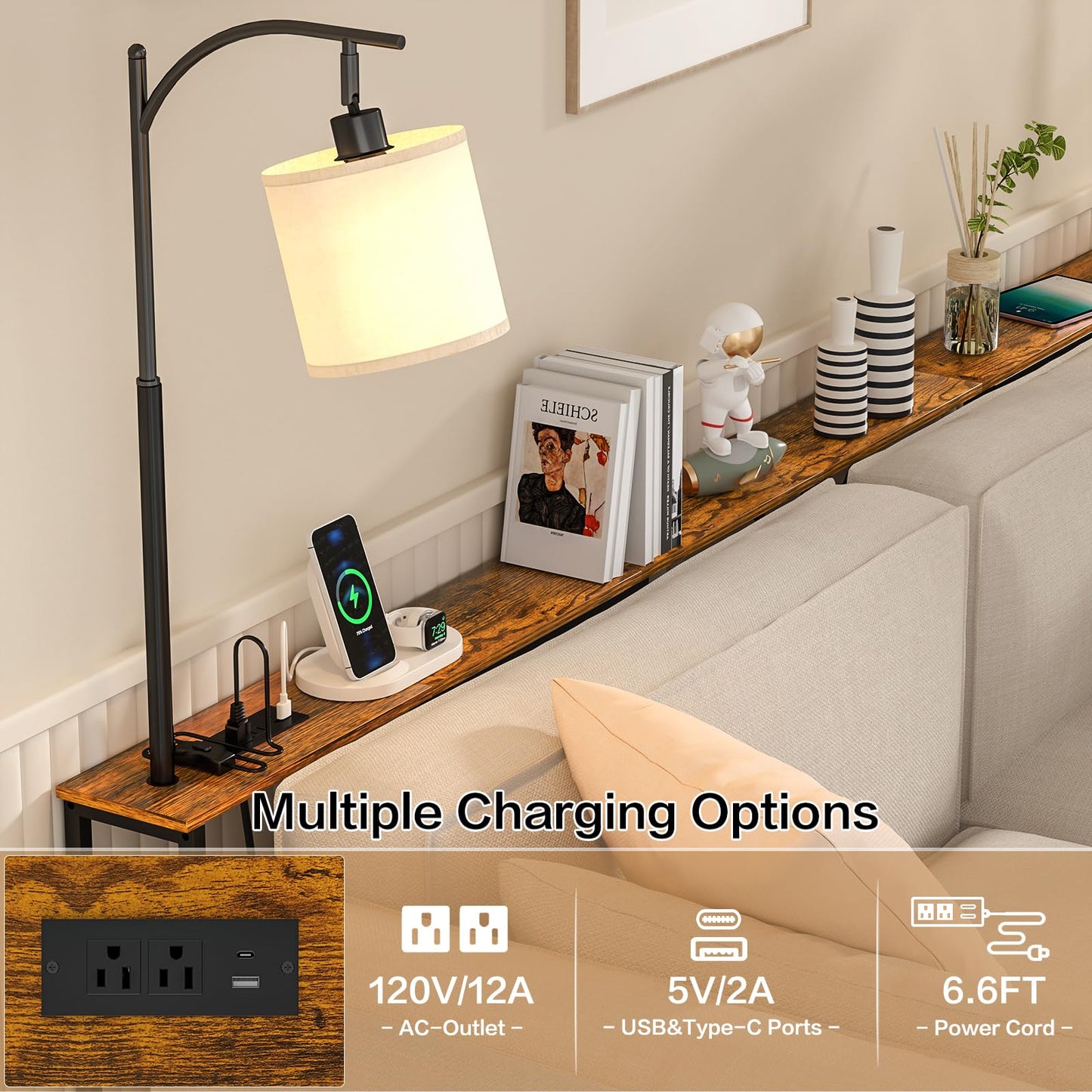 keomaisyto Skinny Console Table with Outlet, Narrow Sofa Table with 3-Color Light, Behind Couch Table with 3 Color Temperatures Led Bulb for Living Room, Bedroom, Entryway, Hallway