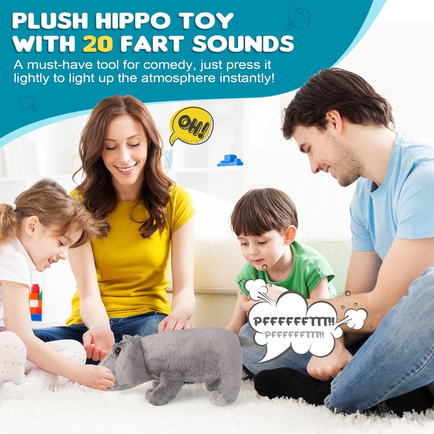 Hippo Plush Toy, Farting Plush Toy, Funny Animal Plush Toys, Lively Atmosphere Toys, Interesting Gifts for Kid and Colleagues on Birthdays, White Elephant Day, April Fools' Day, Thanksgiving
