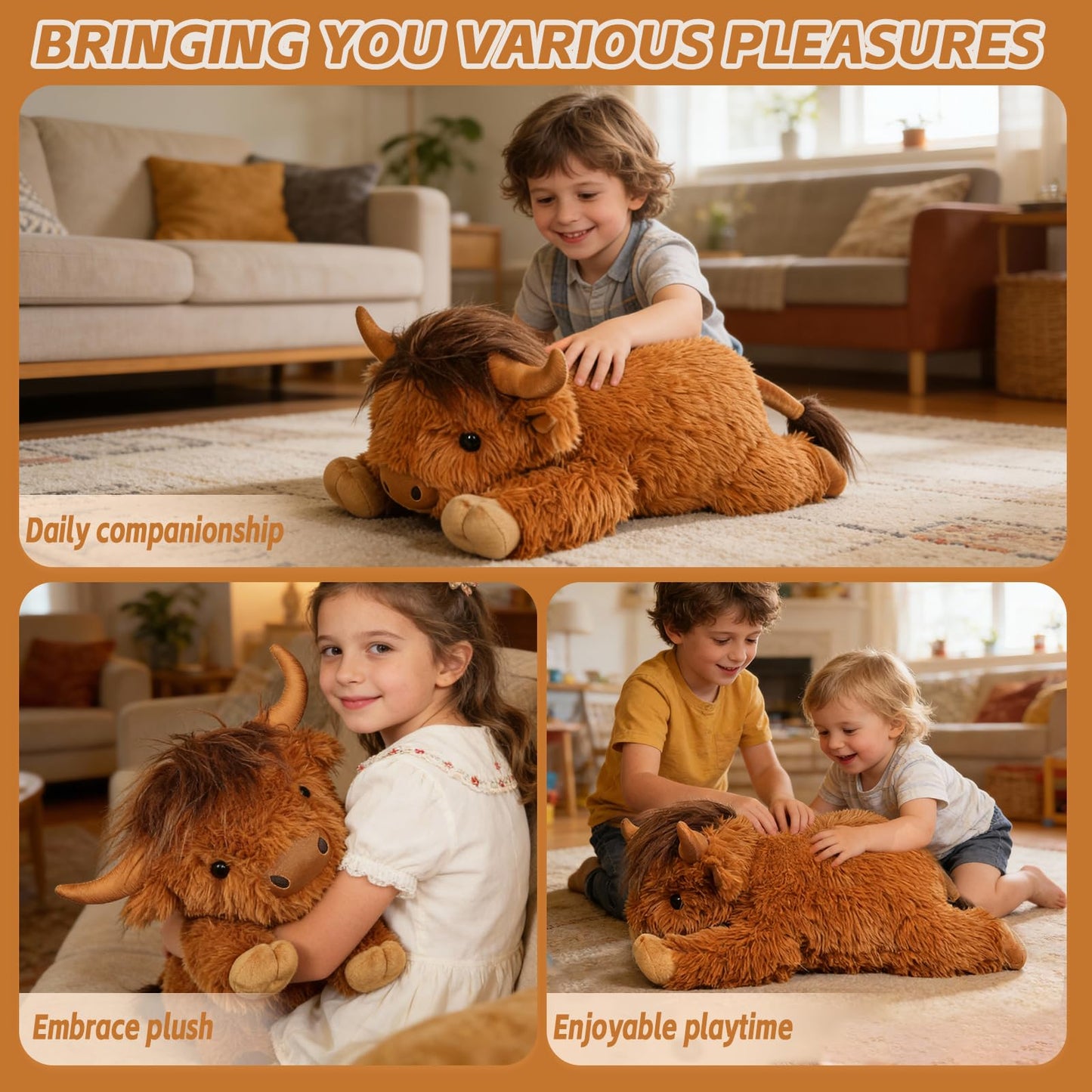 WDXDSOB Weighted Highland Cow Stuffed Animals | 4.2 Lbs Weighted Highland Cow Plush for Kids & Adults | 21.6 Inch Large Cattle Pillow Toy Gift for Christmas Birthday Gift