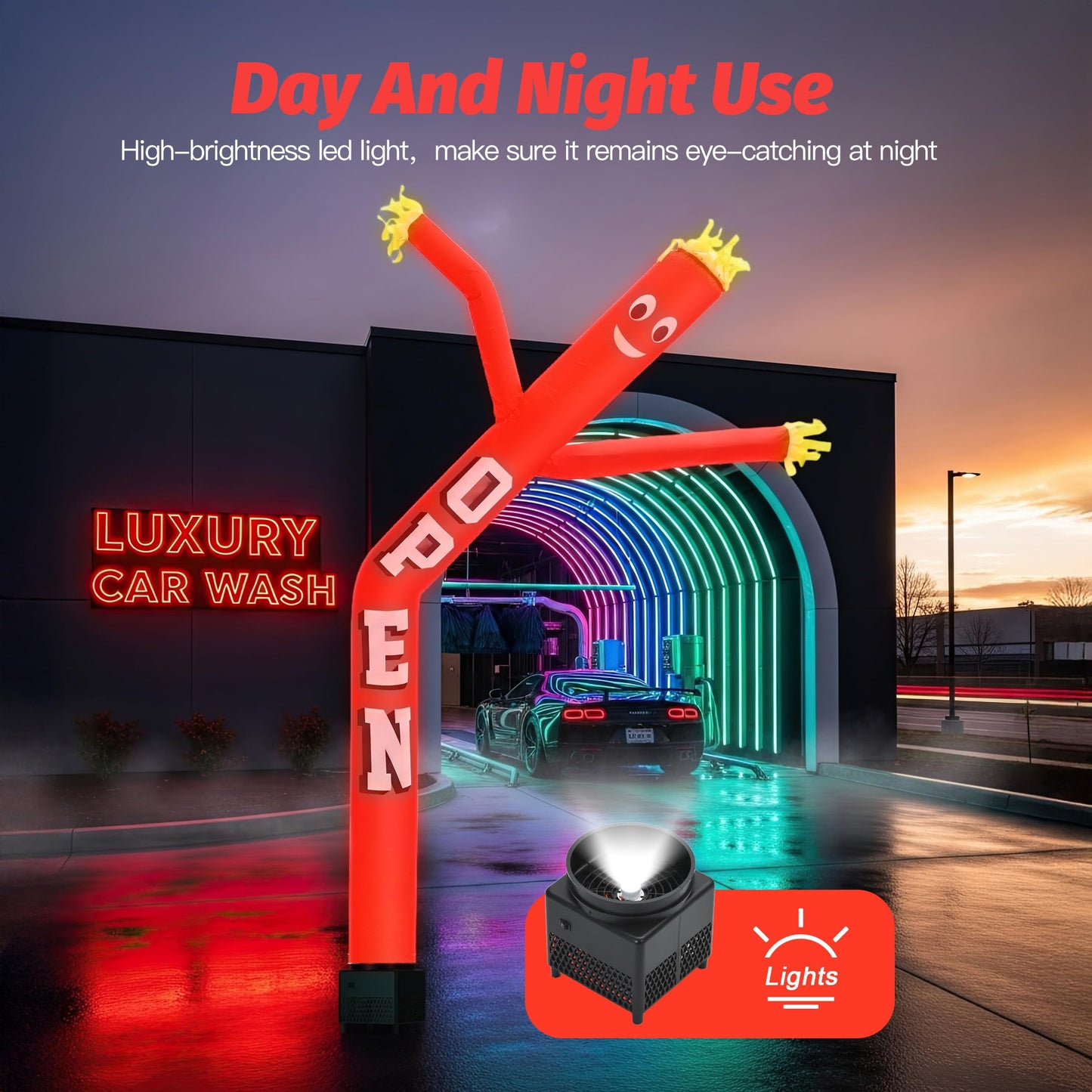 Mkevi 6ft Open Sky Air Puppet Dancer Inflatable Waving Tube Man with Lights & Built-in Blower - Wacky Waving Dancing Tube Guy for Business Promotion Stand Out Christmas Advertising