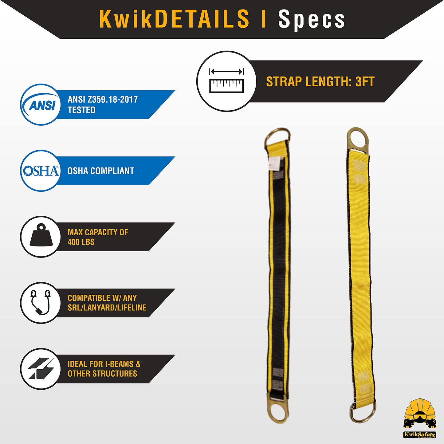 KwikSafety - Charlotte, NC - Gibbon Grip 3 ft [2 Pack] Safety Anchor Cross Arm Strap Beam Choker ANSI Fall Arrest System Web Pass Thru Double D Ring Anchorage Sling OSHA Protection Harness Lanyard
