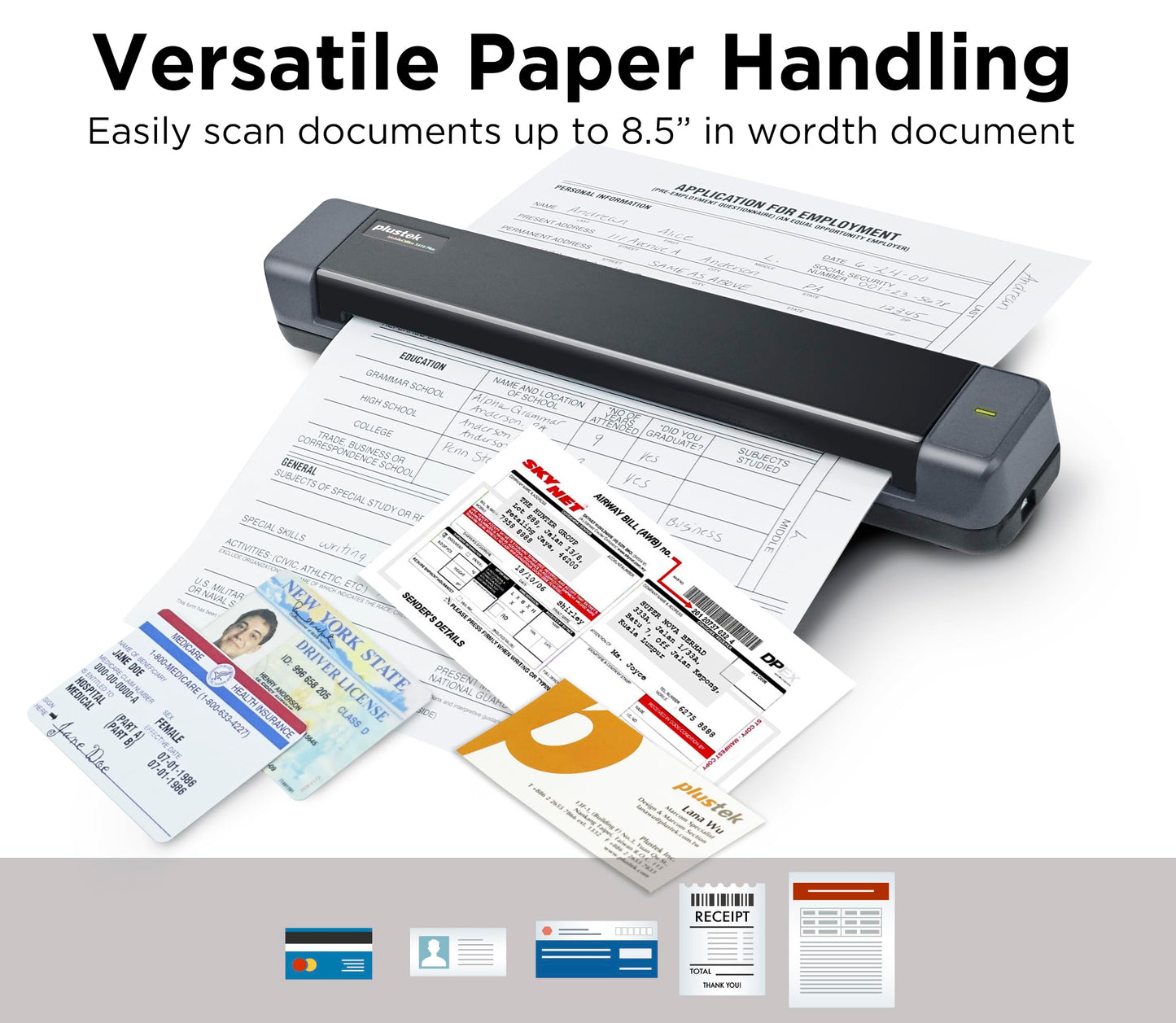 Plustek Mobile Scanner S410 Plus - Portable Sheet-Fed Document Scanner - for Windows 7 / 8 / 10 / 11, Featuring Button-Free Scanning with Included OCR Software