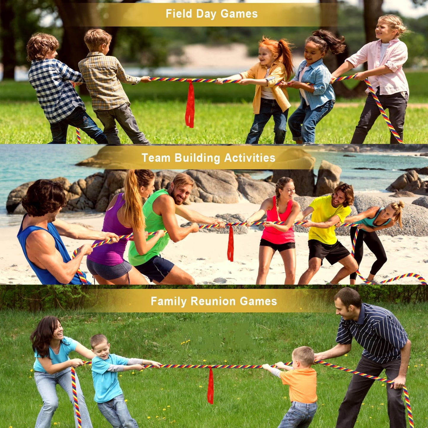 Tug of War Rope for Kids and Adults,60FT Tug a War Rope for Outdoor Games Field Day Family Reunion Birthday Party Games, Outside Activities Yard Backyard Lawn Picnic Games, Team Building Games