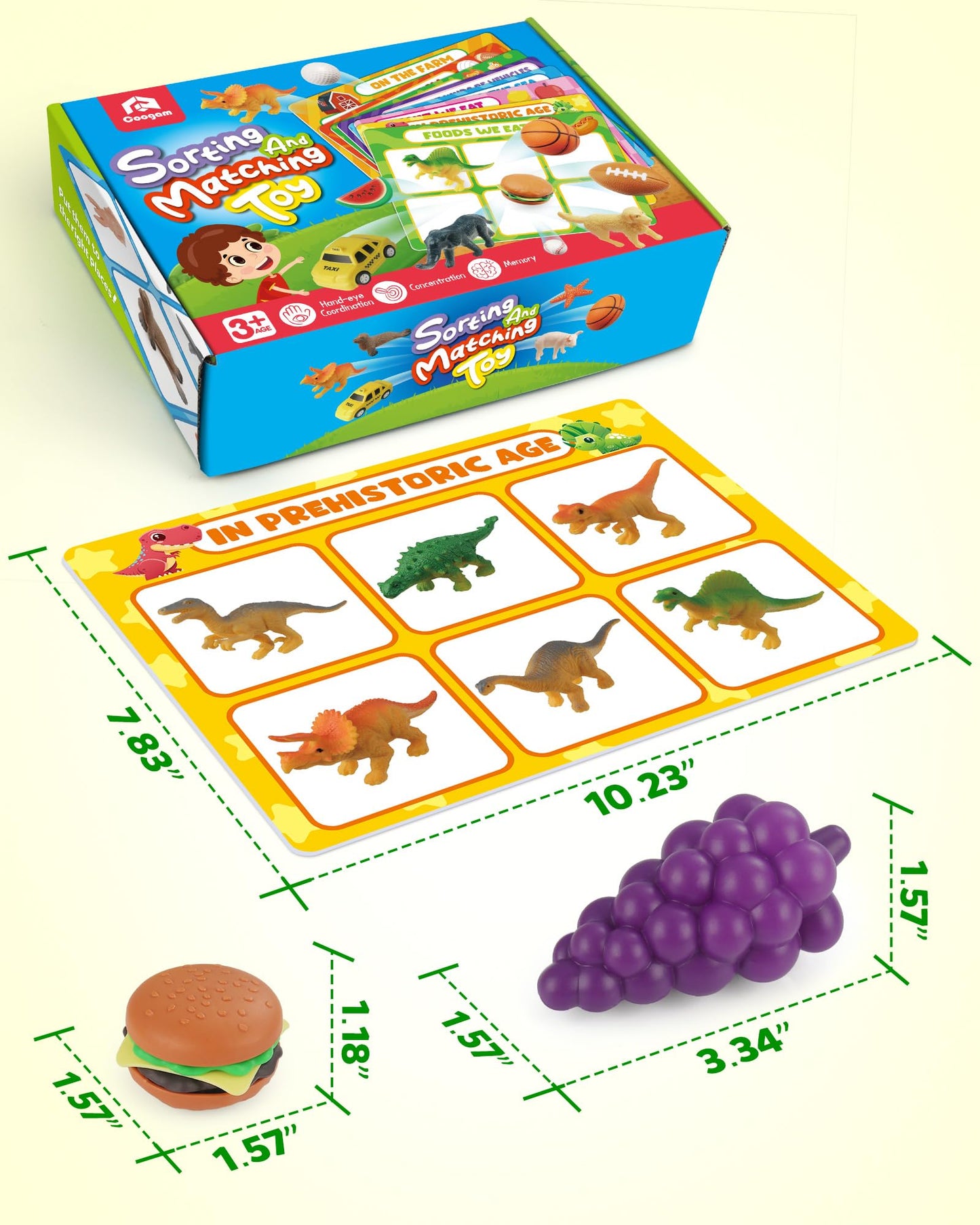 Sorting Toy for Toddlers, Animals Dinosaurs Fruits Vehicles Foods Fishes Balls Farm Playset, Fine Motor Montessori Game Preschool Educational Learning Gift