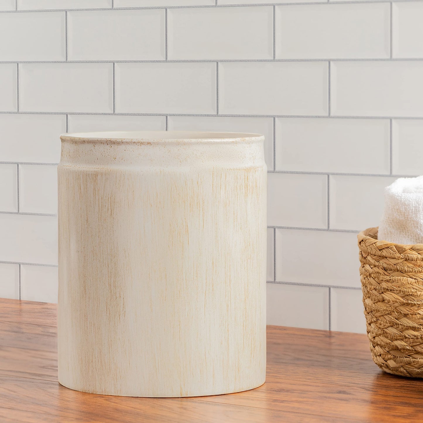Creative Scents Rustic Luxe Small Bathroom Trash Can - Bathroom Garbage Can for Modern Farmhouse Decor - Small Waste Basket for Bathroom and Bedroom - Durable Space Saving Bathroom Trash Bin