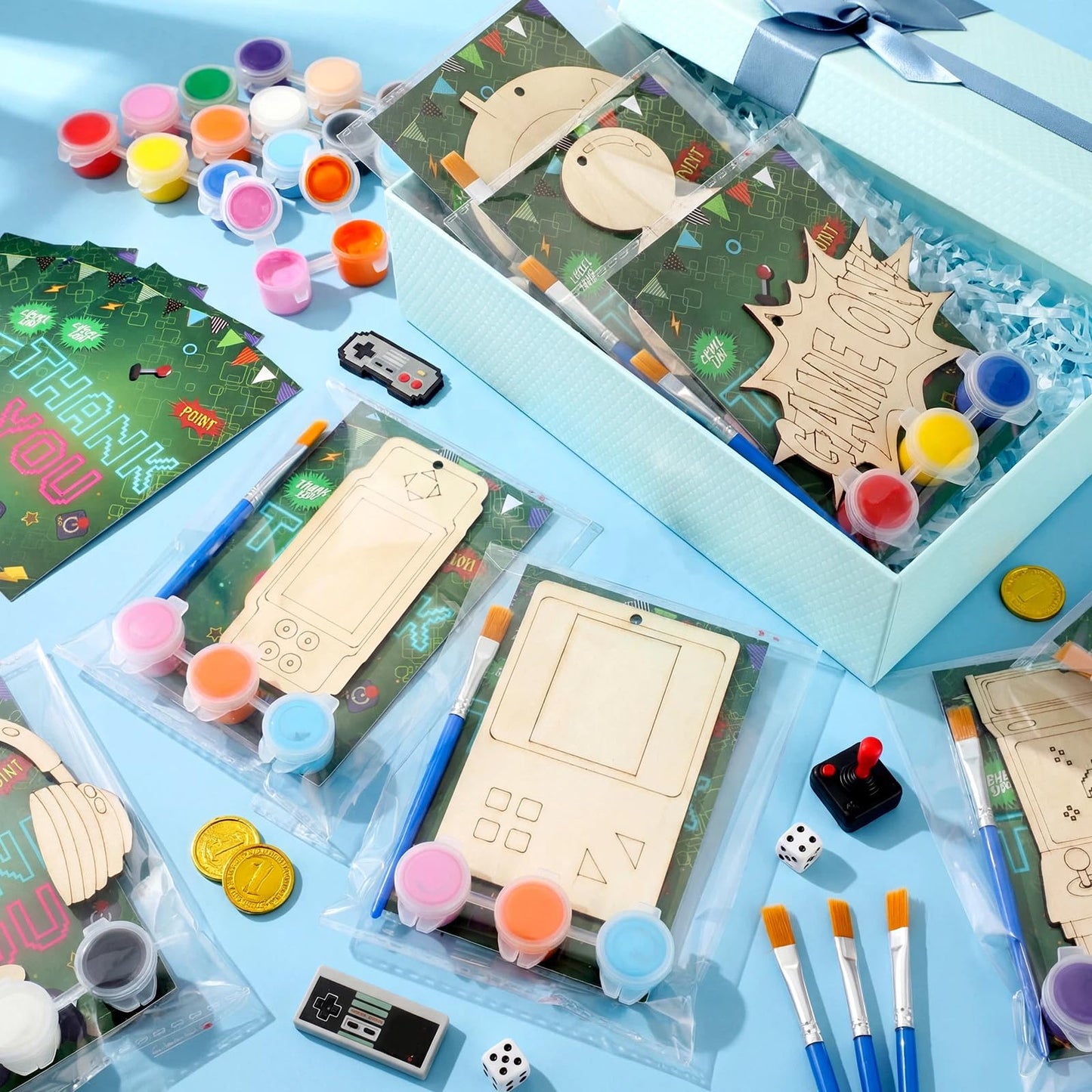Saypacck 24 Pcs Art Painting Party Favors Wooden Painting Craft Kits Birthday Party Supplies with Organza Bag for Goodie Bags Fillers Adult Thank You Gifts