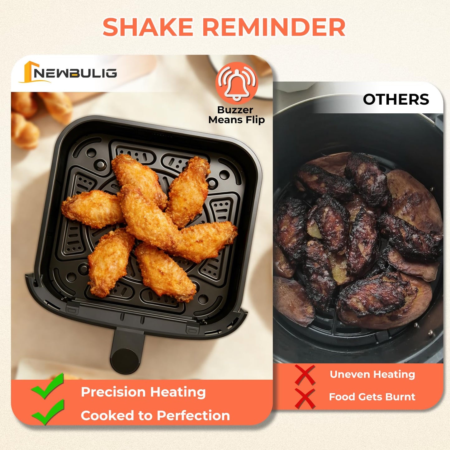 NEWBULIG Air Fryer，4QT Small AirFryer with Easy View Window and Interior Light, Digital Touchscreen with 8 Presets for Custom Cooking, Nonstick and Dishwasher Safe Basket, Grey
