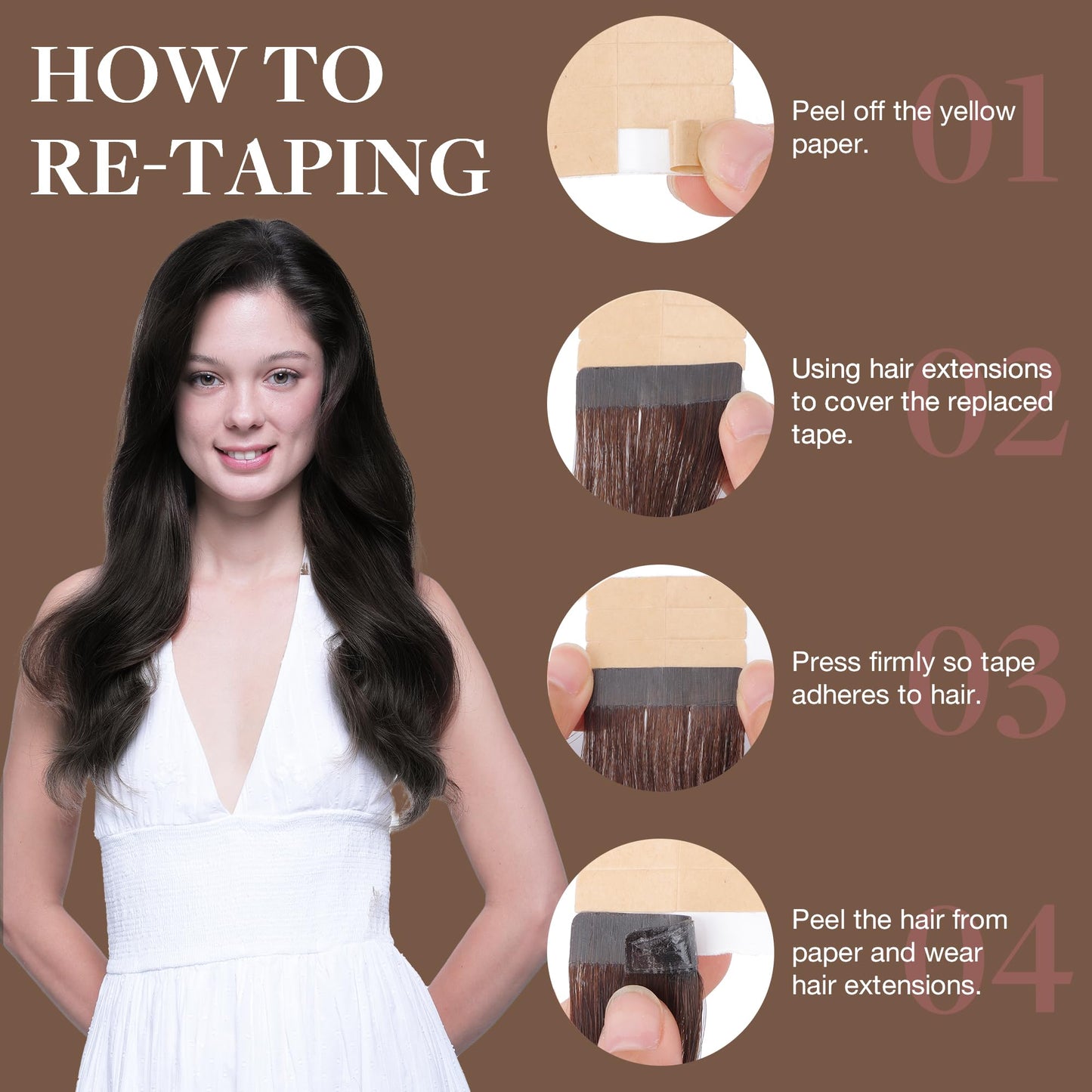 GOO GOO 20inch Dark Brown Remy Human Hair Extensions Silky Straight Tape in Natural Hair Extensions 50g 20pcs