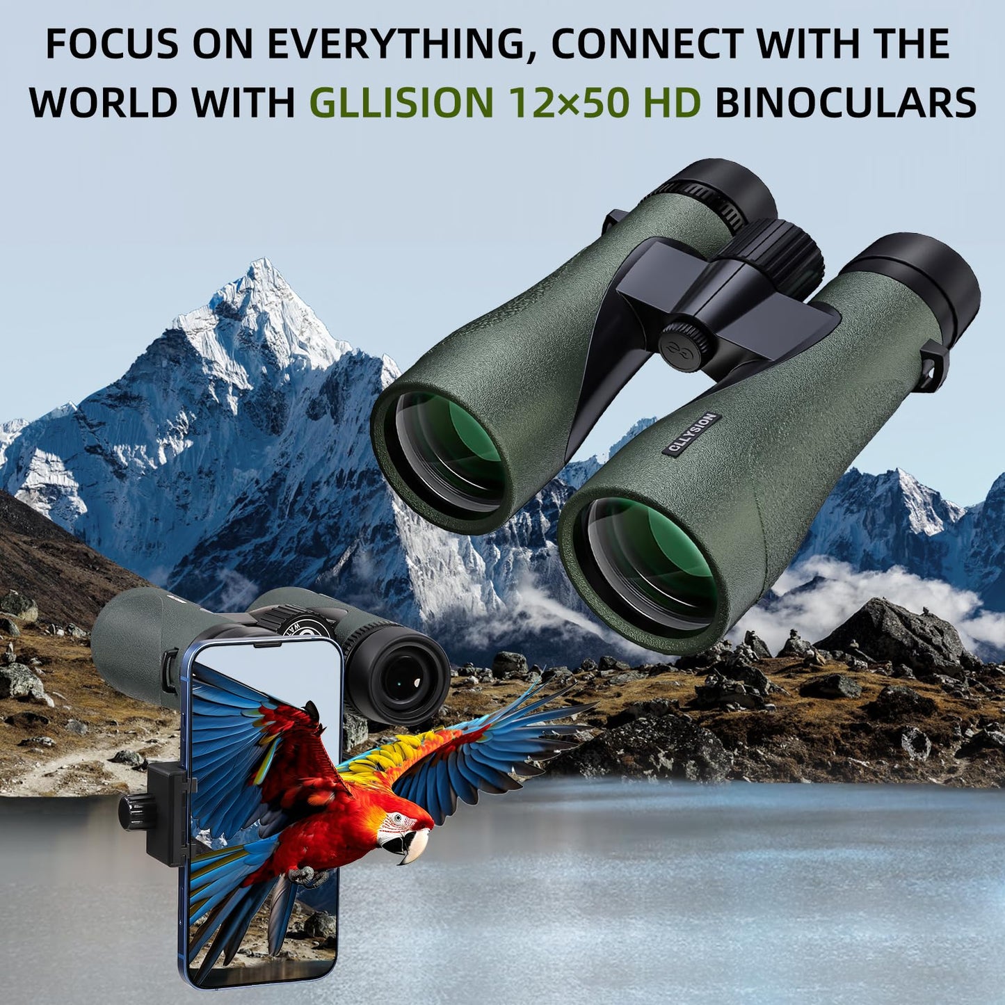 12X50 Professional HD Binoculars for Adults with Phone Adapter, High Power Binoculars with BaK4 prisms, Super Bright Lightweight & Waterproof Binoculars Perfect for Bird Watching, Hunting, Stargazing