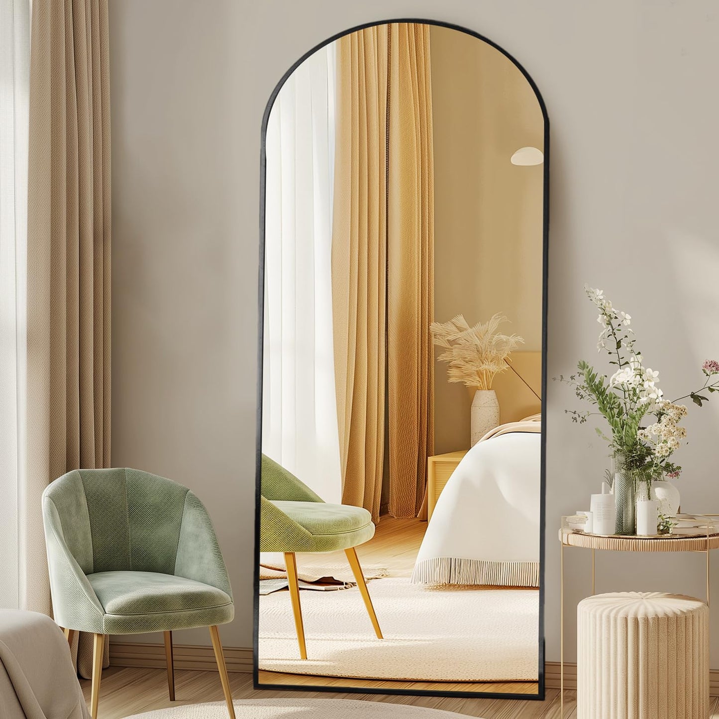 DUMOS 64"x21" Arched Full Length Mirror with Stand, Floor Body Mirror Shatter-proorf Nano Glass with Aluminum Frame, Free Standing or Hanging Leaning Modern Simple Home Decor, Black