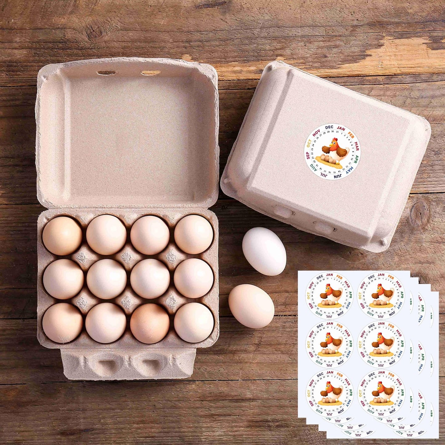 LayHyand 50 Pcs Vintage Egg Cartons with Labels, Square Dozen Egg Basket Blank Natural Paper Pulp, Classical 3x4 Style Holds Up to One Twelve 12 Count Chicken Eggs, Sturdy Eggs Box with Stickers