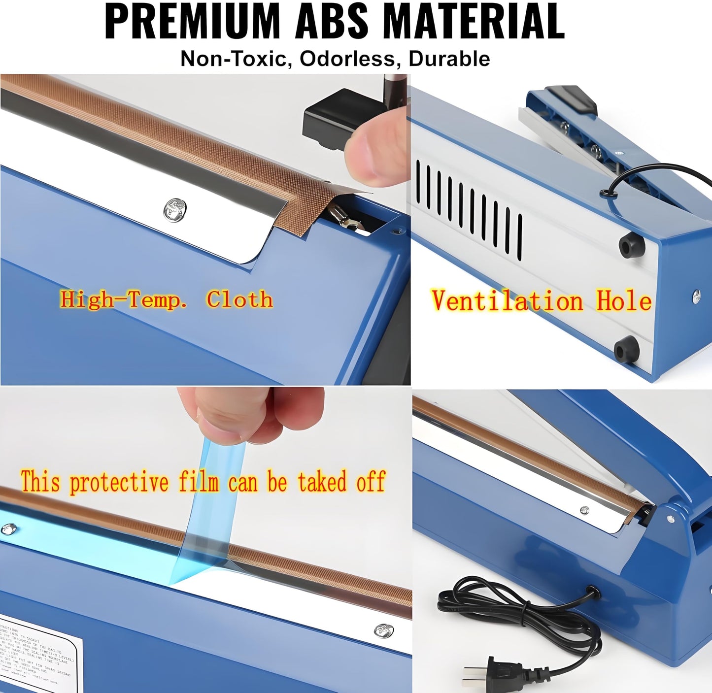 Impulse Sealer 16 inch Manual Heat Sealer Machine with Adjustable Heating Mode, ABS Shrink Wrap Bag Sealers for Plastic PE PP Bags, Portable Poly Bag Sealing Machine with Extra Replace Kit (blue)