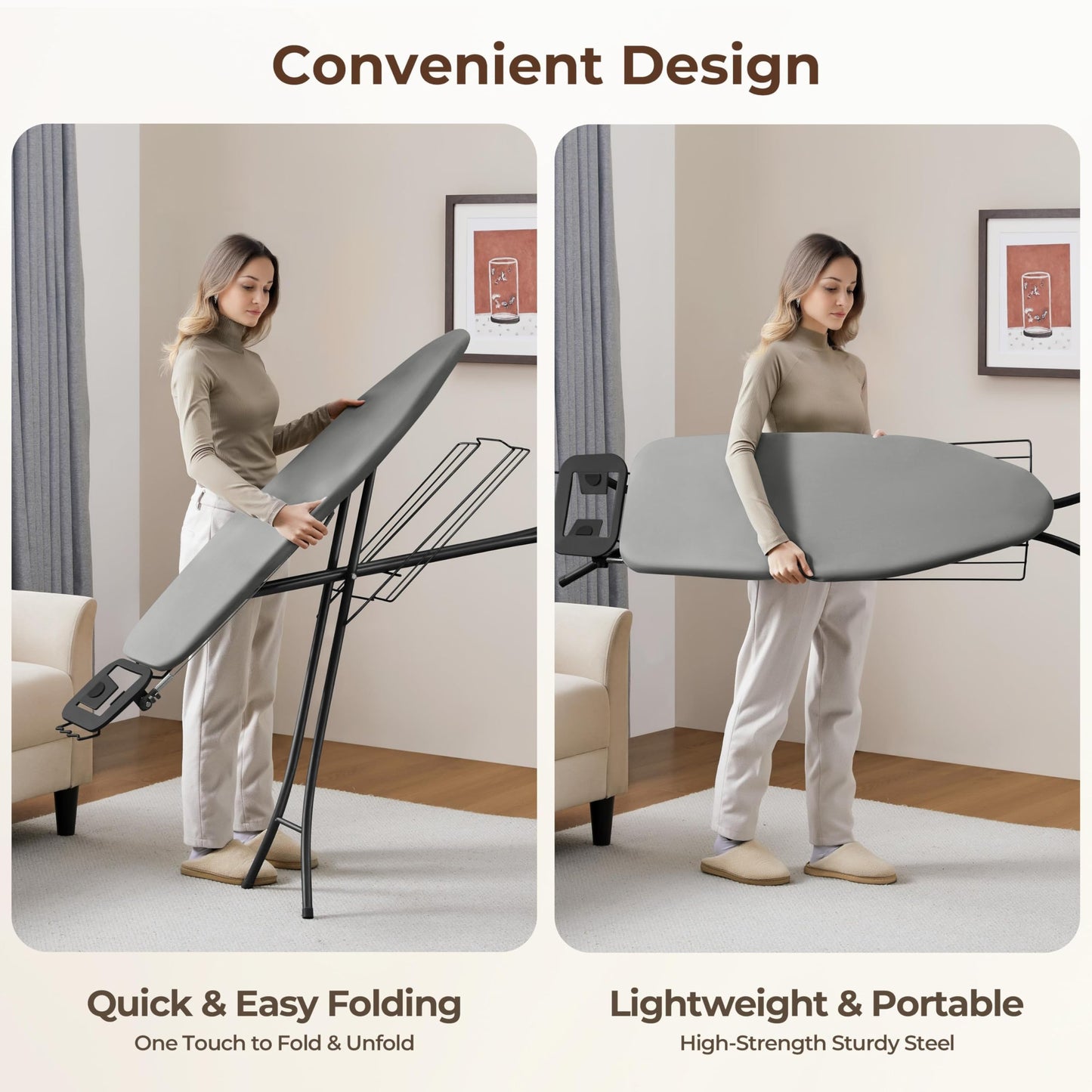 Yaheetech Ironing Board, Compact Heavy Duty Iron Board with Cord Holder, Steam Iron Rest and Bottom Storage Tray, 9 Adjustable Heights & 3 Layer Cover, 52X14 Gray