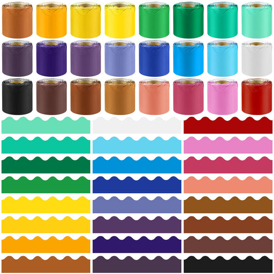 Aodaer 24 Rolls 393.6 Feet Scalloped Bulletin Board Borders Back to School Classroom Borders Bulletin Border Decoration Bulletin Board Trim for School, Classroom Decorations, Multicolor