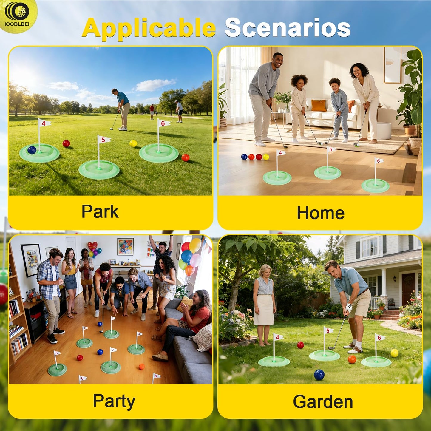 IOOBLBEI Mini Golf Game Putting Chipping Game Set - Build Your Own Course at Home Indoor Outdoor, Includes 9 Holes, 4 Balls, Dry-Erase Scoreboard with Pens, Family Party Garden Golfs for Adults Golfer