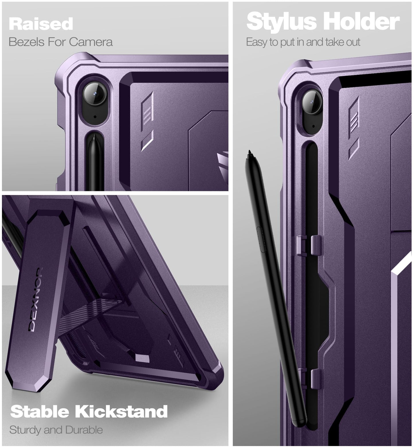 Dexnor Case for Samsung Galaxy Tab S9 FE 10.9 Inch 2023, [Built in Screen Protector & Kickstand] with Pen Holder Heavy Duty Shockproof Full Body Protective Cover for Galaxy Tab S9 FE Case-Purple