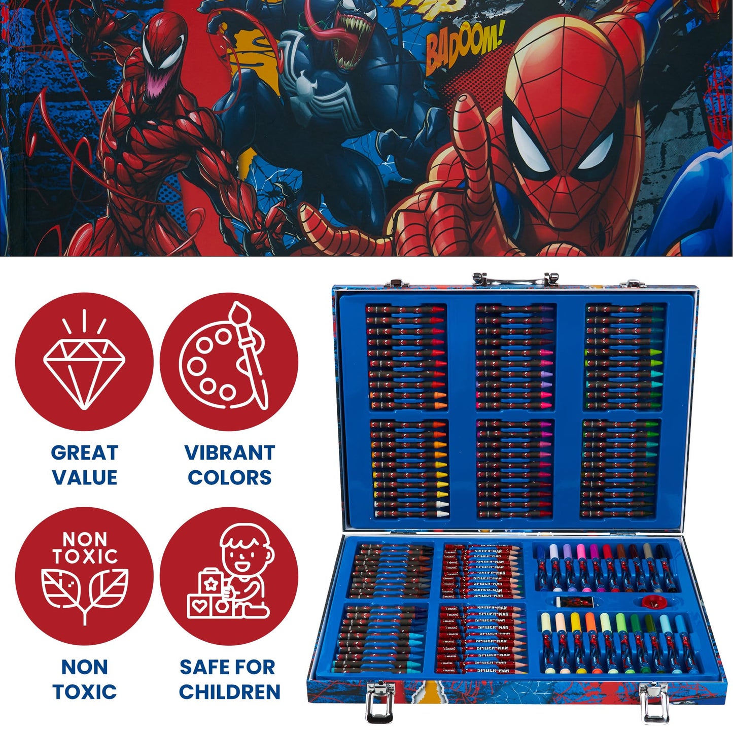 Marvel Avengers Art Set for Kids Colouring Pens Colouring Pencils Crayons 130+ Pieces Spiderman Art Supplies Boys Gifts (Multi Spiderman)