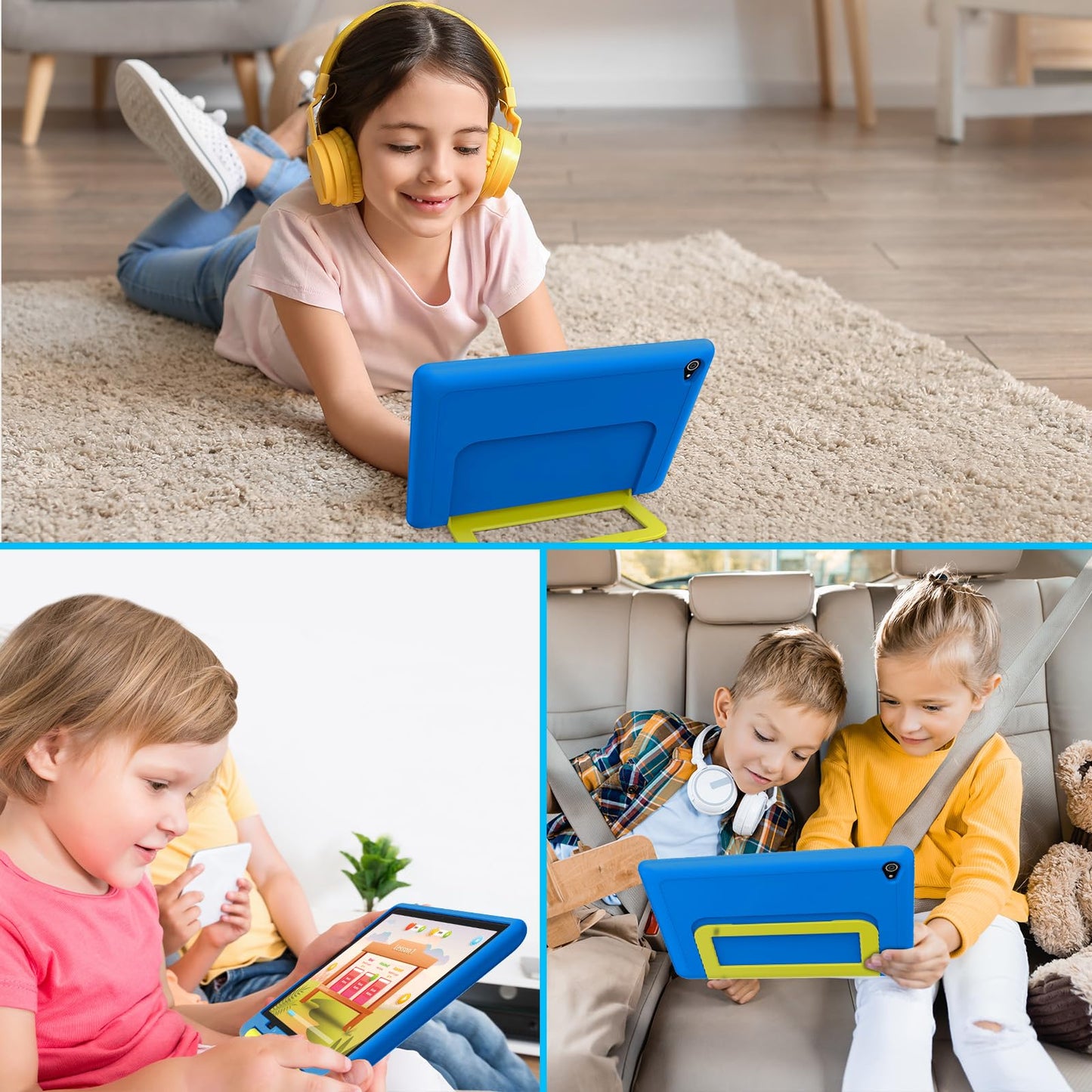 Jeazans Kids Tablet｜Upgraded Android 14 Tablet 10 inch for Kids with Protective Case｜Octa-Core｜64GB｜1TB TF Card Expandable｜Dual Camera｜Parental Control｜Pre-intalled KIDOZ｜Great Gift for Toddler(Blue)