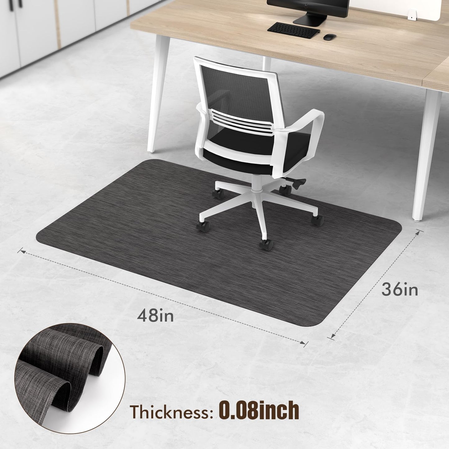 Blvornl Office Chair Mat for Hardwood Floor and Low Pile Carpet, 36"x 48" Desk Chair Mat for Hard Wood, Anti-Slip Hard Floor Protector Rolling Chair Mats, PVC Mat Desk Rug for Home, Black