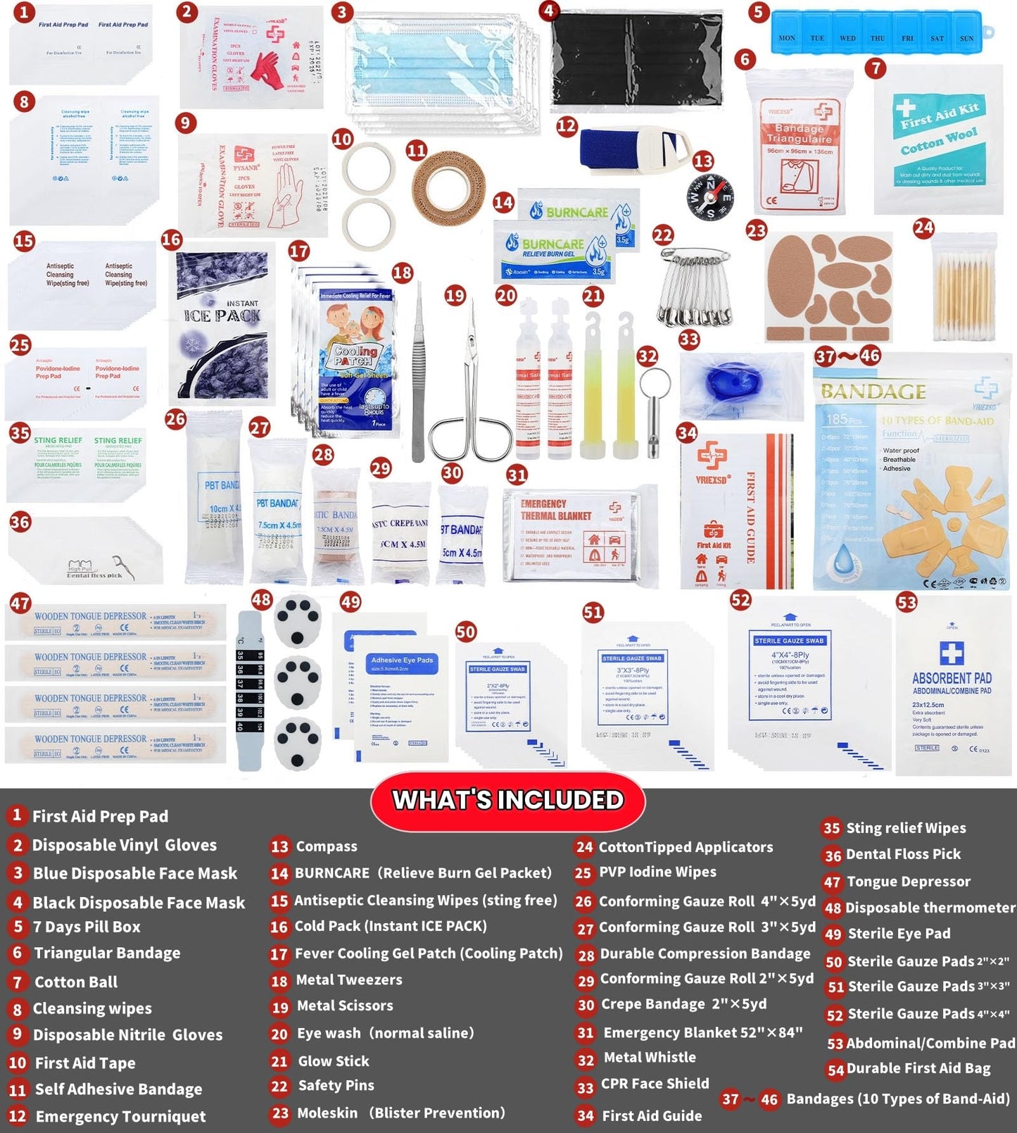 VRIEXSD 400 Piece Large First Aid Kit Premium Emergency Kits for Home, Office, Car, Outdoor, Hiking, Travel, Camping, Survival Medical First Aid Bag, Red
