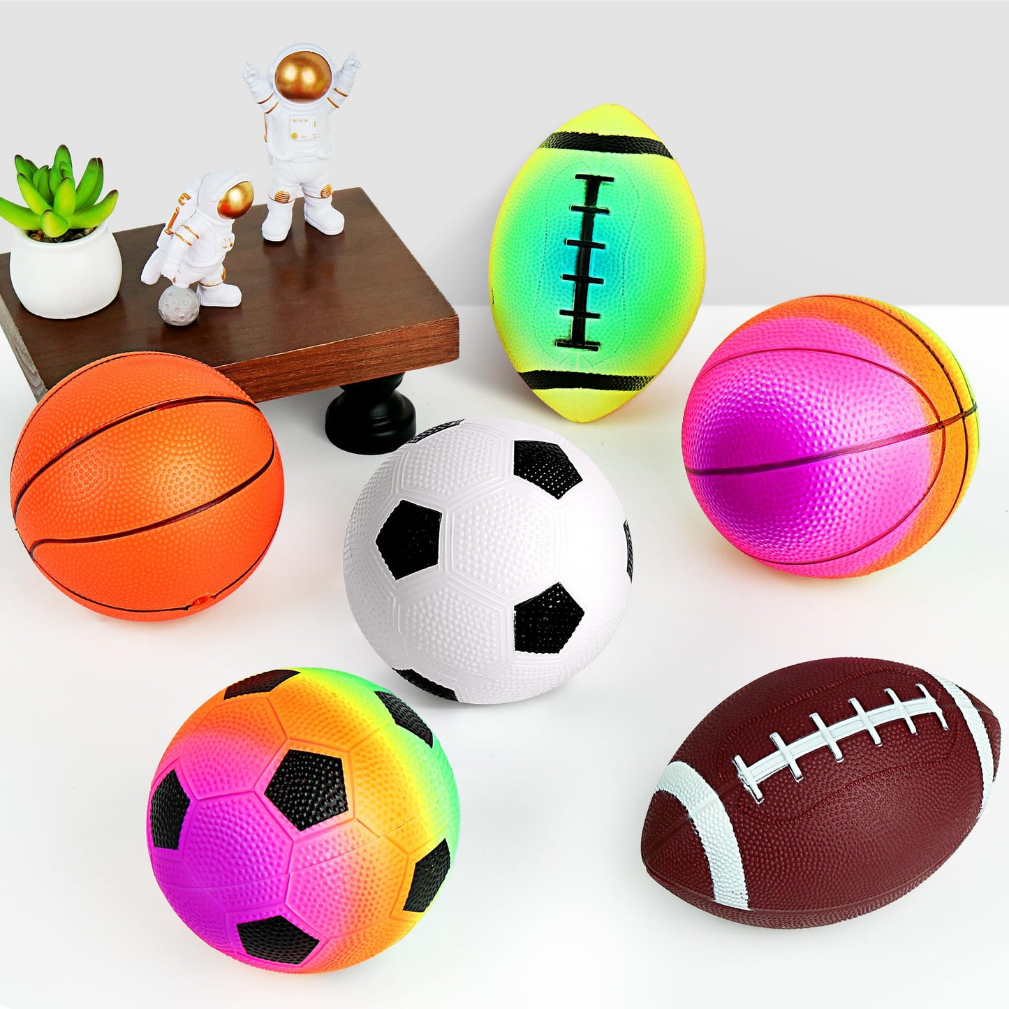 Billeeit Small Sports Balls for Kids Pack of 6, 2 Each of 5" Football, Basketball, Soccer for Playground, Toy Balls Set, Inflatable Multi-Sport Ball Set with 1 Pump for Indoor and Outdoor Activities