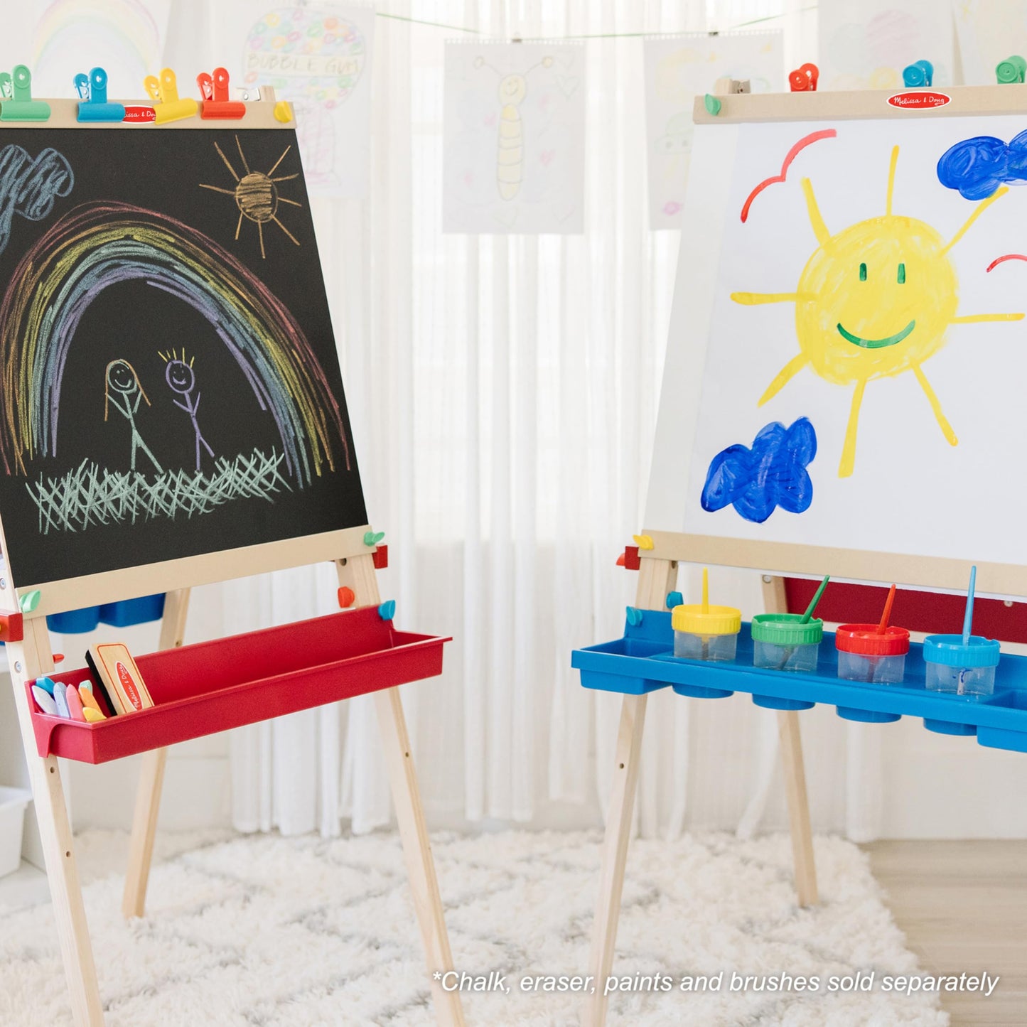 Melissa & Doug Easel Accessory Set - Paint, Cups, Brushes, Chalk, Paper, Dry-Erase Marker - FSC Certified
