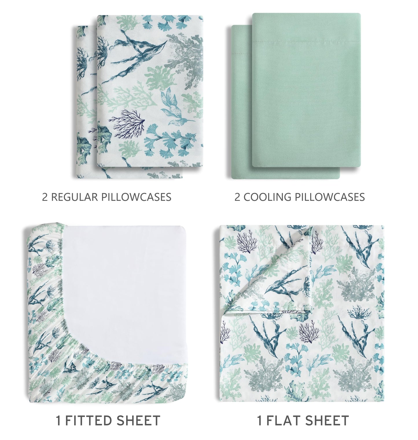 Caribbean Joe 6-Piece Sheet Set with Cooling Pillowcases, 12-inch Deep Pockets, Tropical Beach Coastal Design, King, Ariel