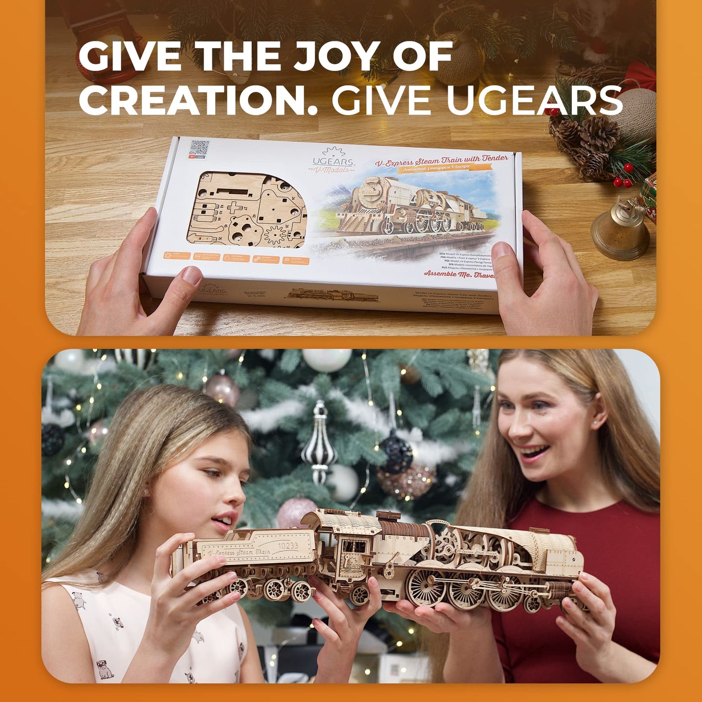 UGEARS 3D Puzzles for Adults - V-Express Steam Train with Tender Idea- 3D Wooden Puzzle Model Kits for Adults and Teens Building Kit Wooden Model Kits