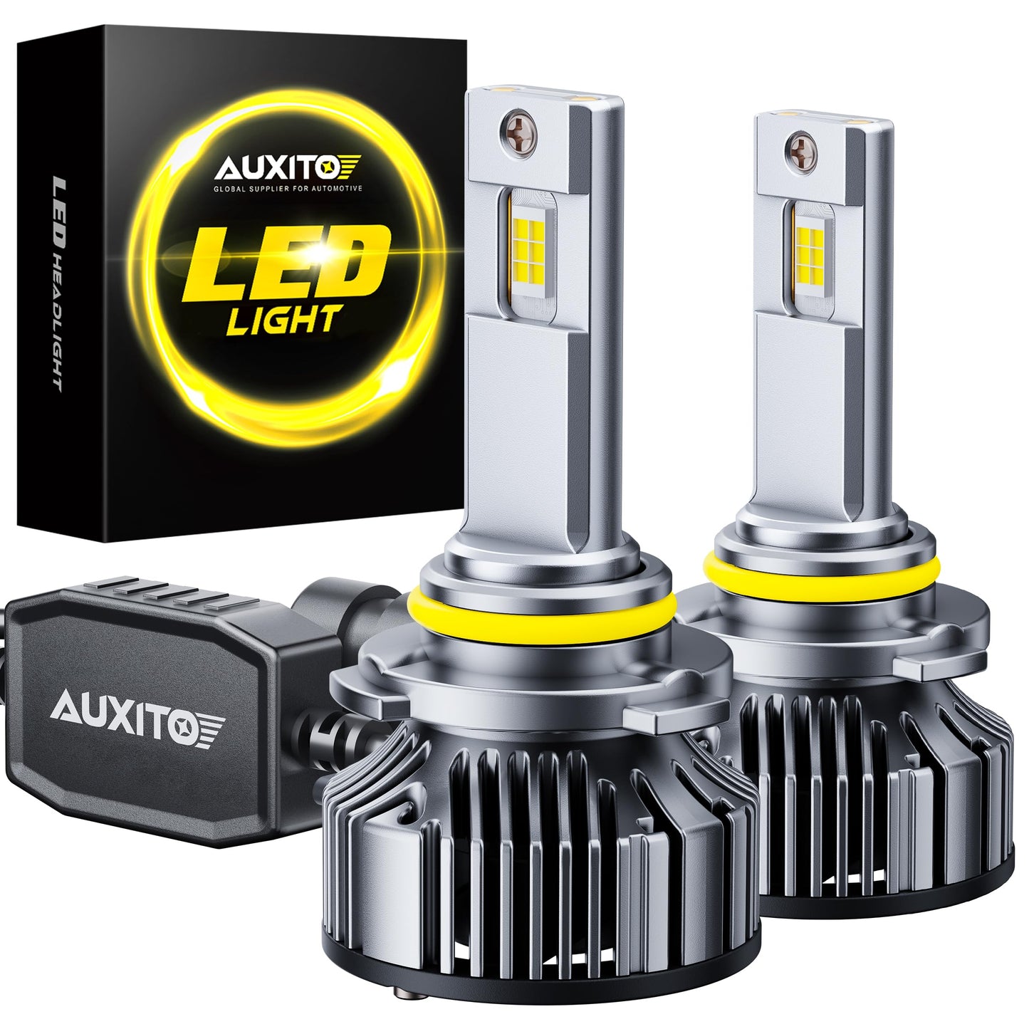 AUXITO 9005 Light Bulbs, 50000LM 1000% Brighter 6500K Cool White HB3 Light with Fan, LED Fog Light 30 Years Lifespan, CANbus Ready No Flicker, Pack of 2