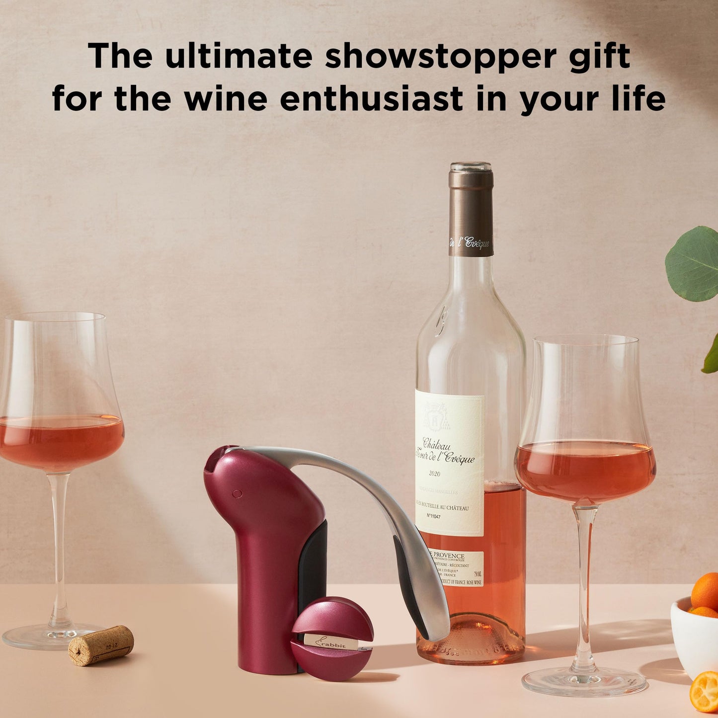 Rabbit Vertical Corkscrew Wine Opener with One-Pull Design, Foil Cutter Included, Easy to Use Manual Lever, Durable Stainless Steel Spiral, Merlot