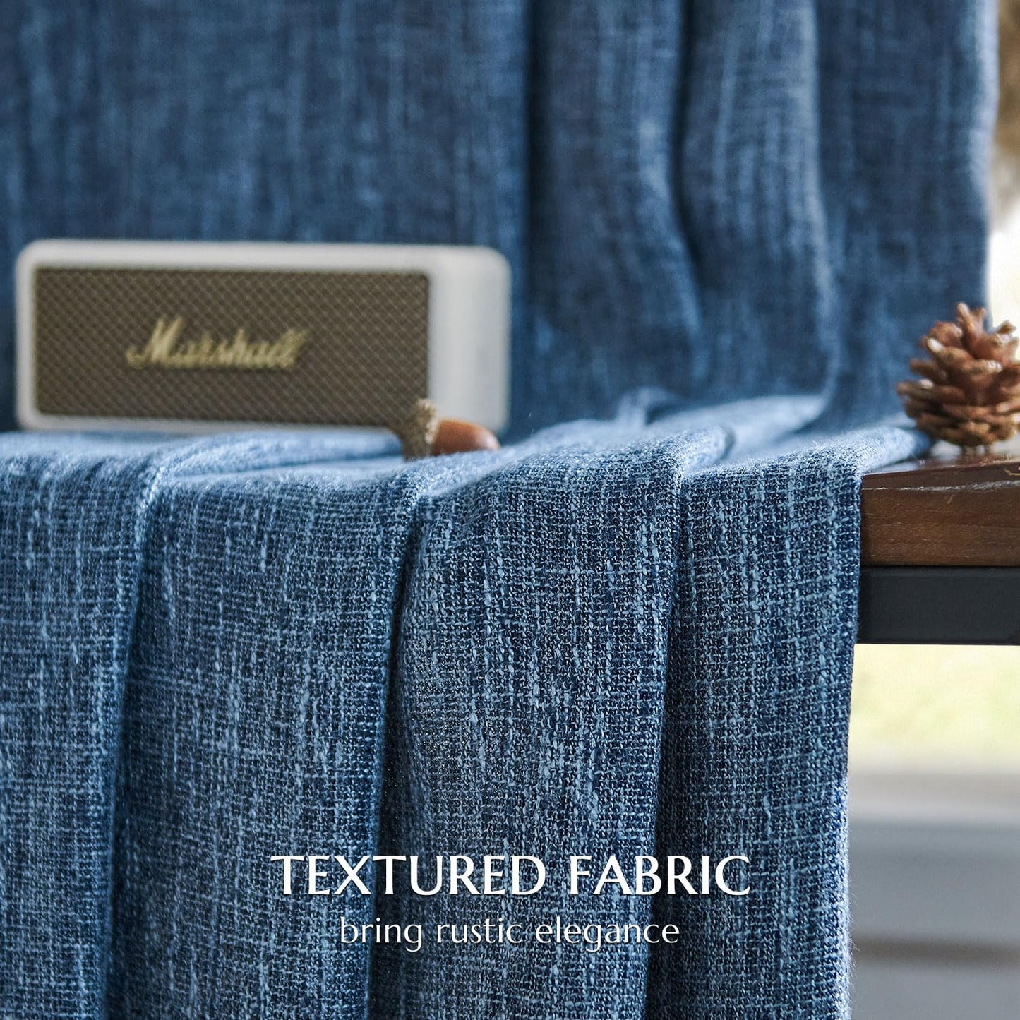 jinchan Burlap Look Curtains Blackout Curtains for Bedroom Lined Linen Textured Curtain for Living Room 84 Inches Long French Country Farmhouse Window Curtains 2 Panels Blue Curtains