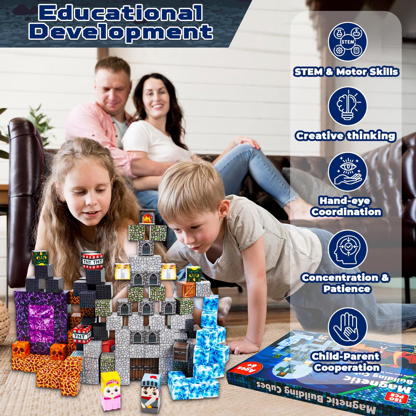 Goody King 150 PCS Magnetic Building Blocks Montessori Magnetic Toys, Build Magnetic Dark Castle Set, STEM Toddler Sensory Building Blocks for Toddler Boys Girls 3 4 5 6 7 8 9 10th Birthday Gift