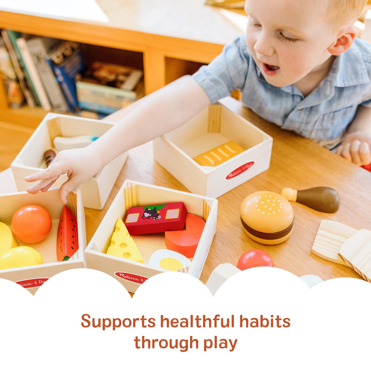 Melissa & Doug Food Groups, 21-Piece Wooden Toys Set of Pretend Play Food & Kids Play Kitchen Accessories, Preschool Toys for Girls & Boys Ages 3+