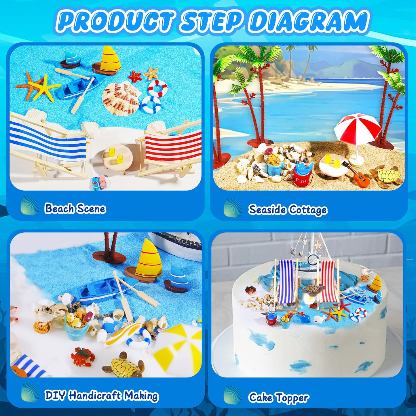 41 Pcs Miniature Summer Beach Accessories Ocean Diorama Supplies Sand Box Beach Theme Cake Decorations Sea Animal Figurines Shell Cake Topper Party Gifts Diorama Projects