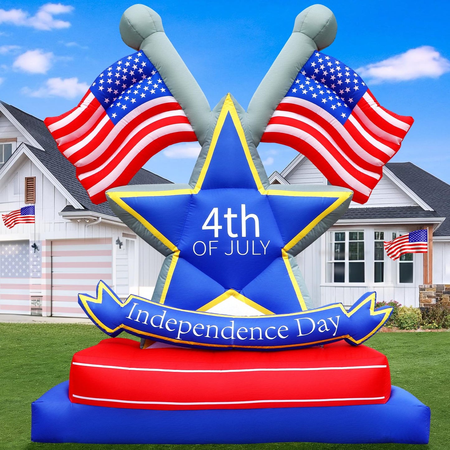 4th of July Inflatables Outdoor Decorations 6FT USA Flag Patriotic Star Blow Up Yard Decorations with LED Lights for Memorial Independence Day Fourth of July Party Lawn Garden Outside Decor