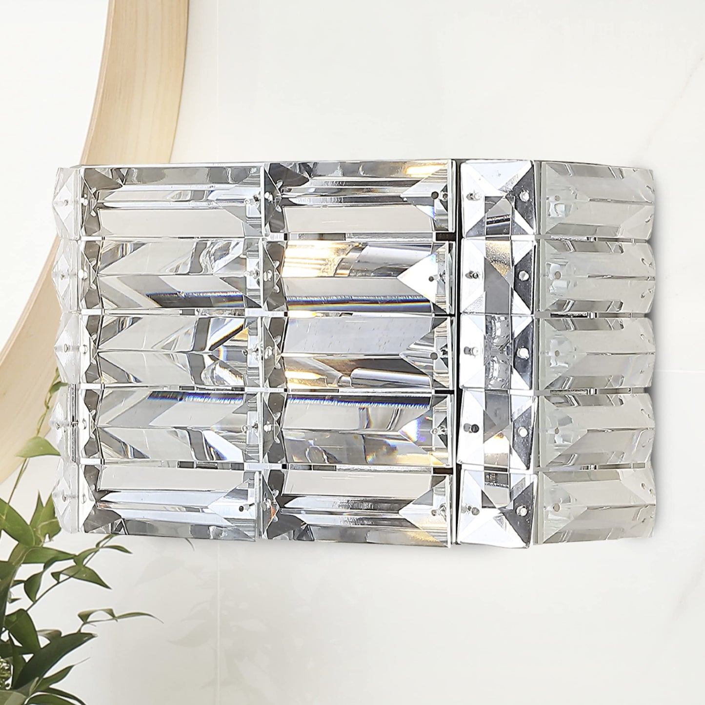 JONATHAN Y JYL7538A Evelyn Crystal Rectangle 10" 1-Light Iron/Crystal Glam Modern LED Vanity Light Classic 2700K LED 2W Bulb Included Bathroom Hallway Living Room Bedroom Mirror Cabinet, Chrome