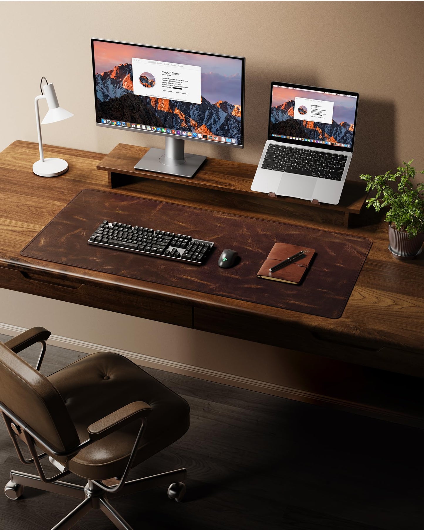 YSAGi Leather Desk Mat, 35.4"x17"Real Leather Desk Pad,2mm Thick Desk Blotter with Stiched line,Oil-Wax Feel Mouse pad and Self-Healing Laptop Pad for Home & Office(Classic Dark Brown)