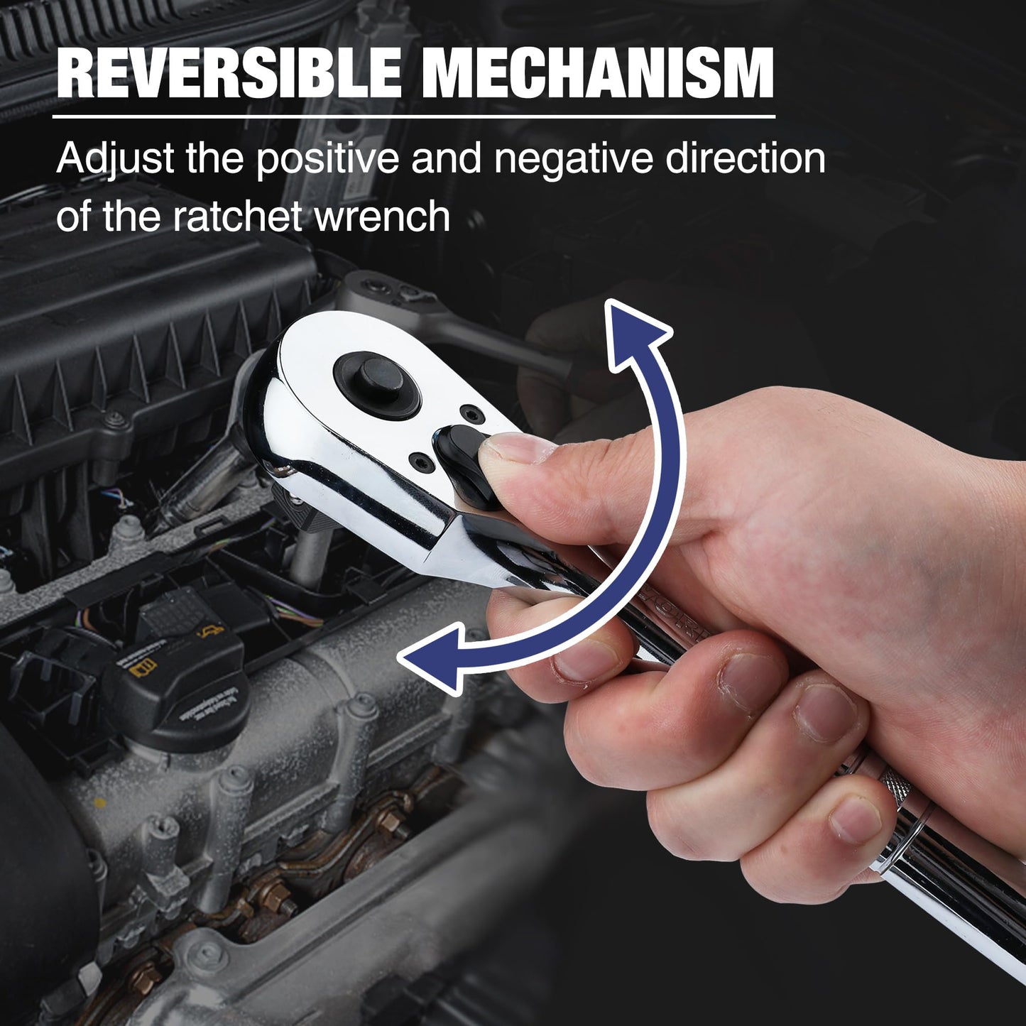 WORKPRO 3-Piece Ratchet Set, Quick Release Reversible, 72-Tooth, 1/4", 3/8", 1/2" Drive Ratchet Wrench, 5 Degree Swing, Chrome Alloy Made, Full Polished, EVA Storage