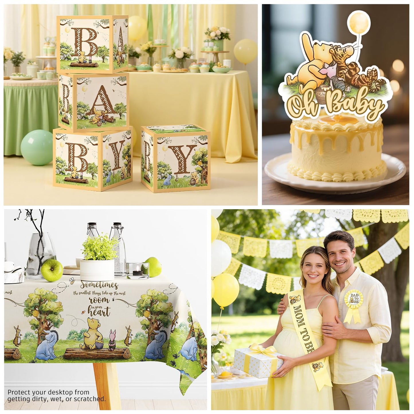 336pcs Classic Bear Baby Shower Decorations, Neutral All-in-one Complete Party Set with 25pcs Plates, 2 Tablecloths, Backdrop Cake Cupcake Topper for Bear Party Decor, 25 Guests