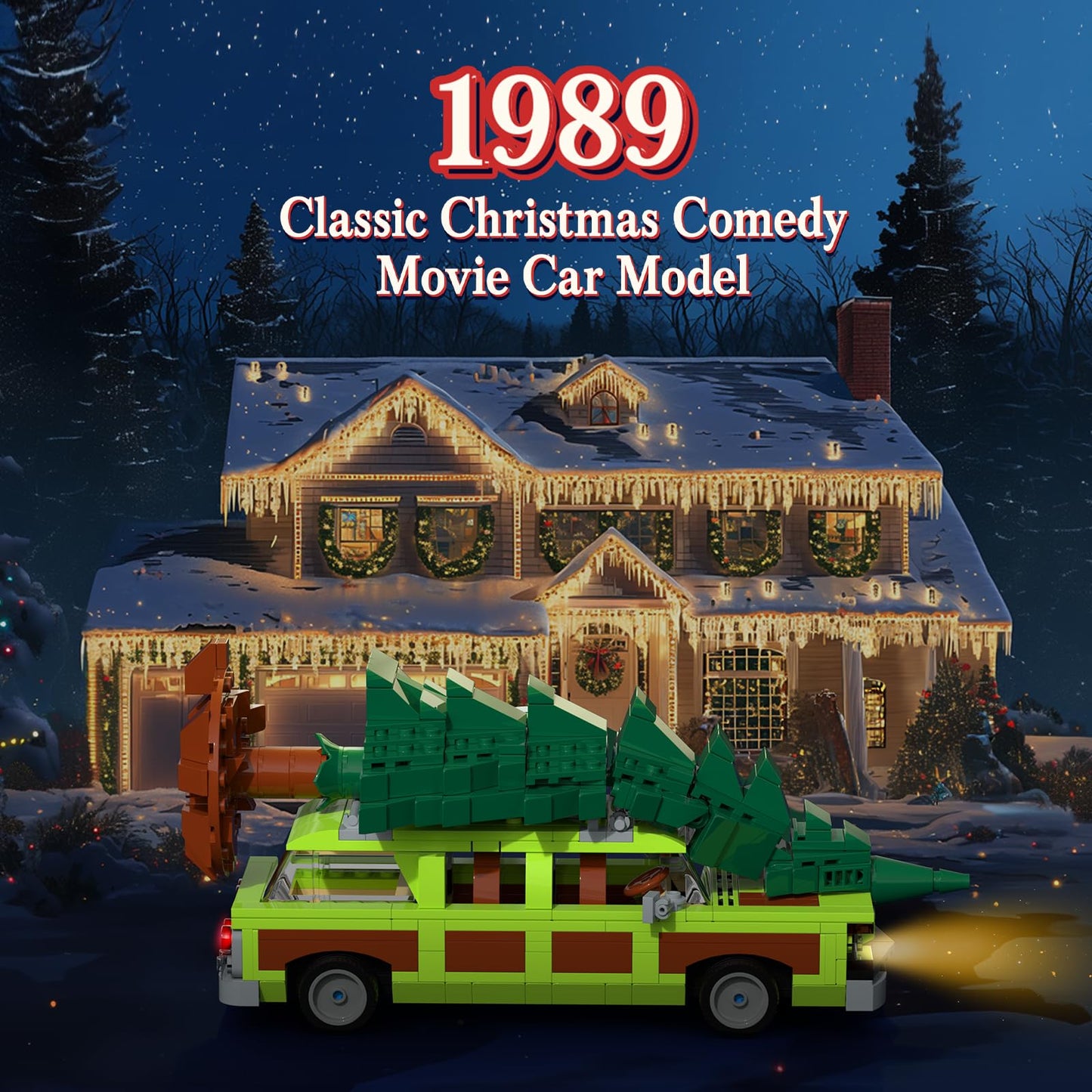 JAEUZKJYDA Christmas Village Movie Building Toy Set, 4 in1 Station Wagon with Family Christmas Tree Building Kit, Christmas Decorations, for Movie Fans Adults Boys and Kids 2025
